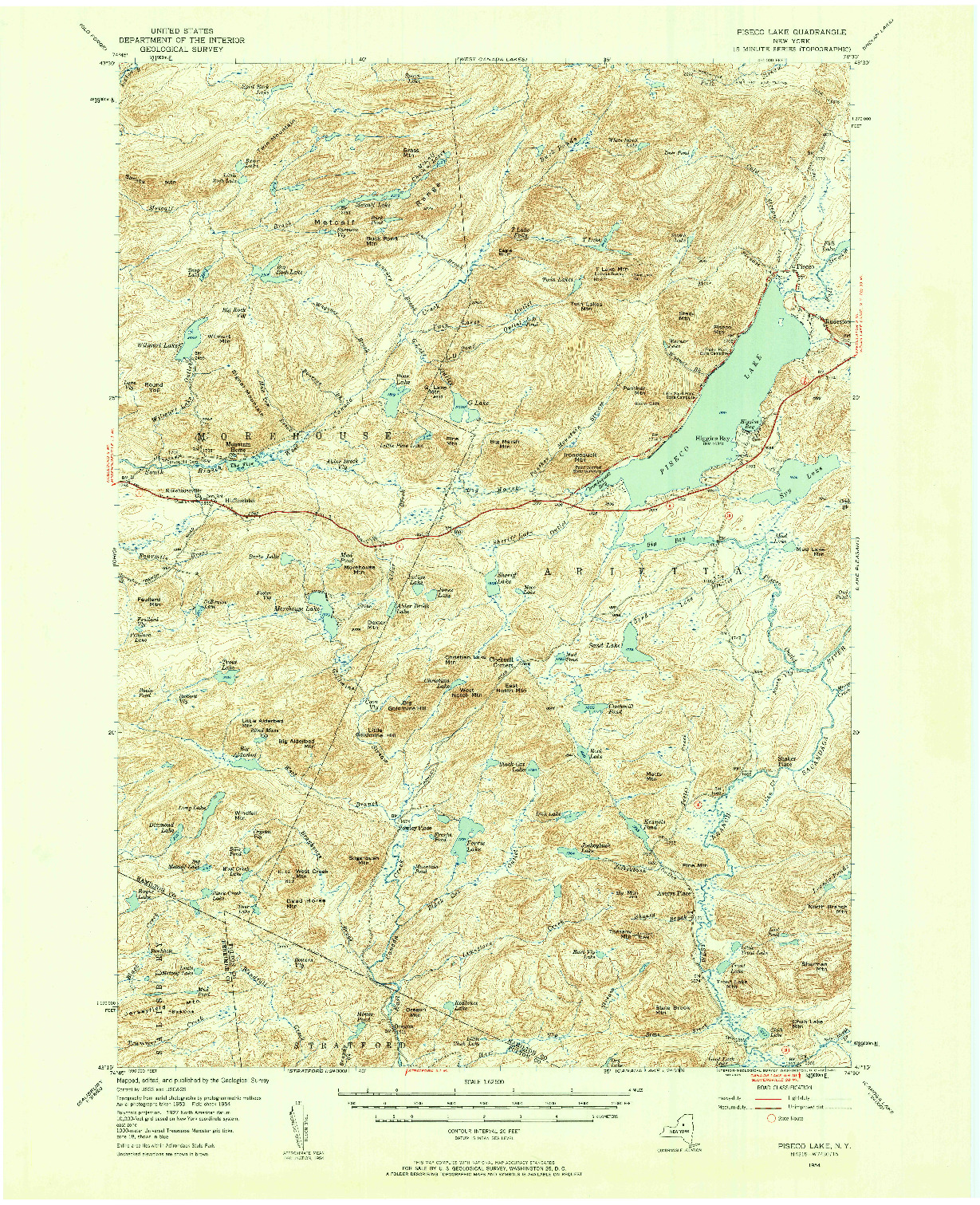 USGS 1:62500-SCALE QUADRANGLE FOR PISECO LAKE, NY 1954