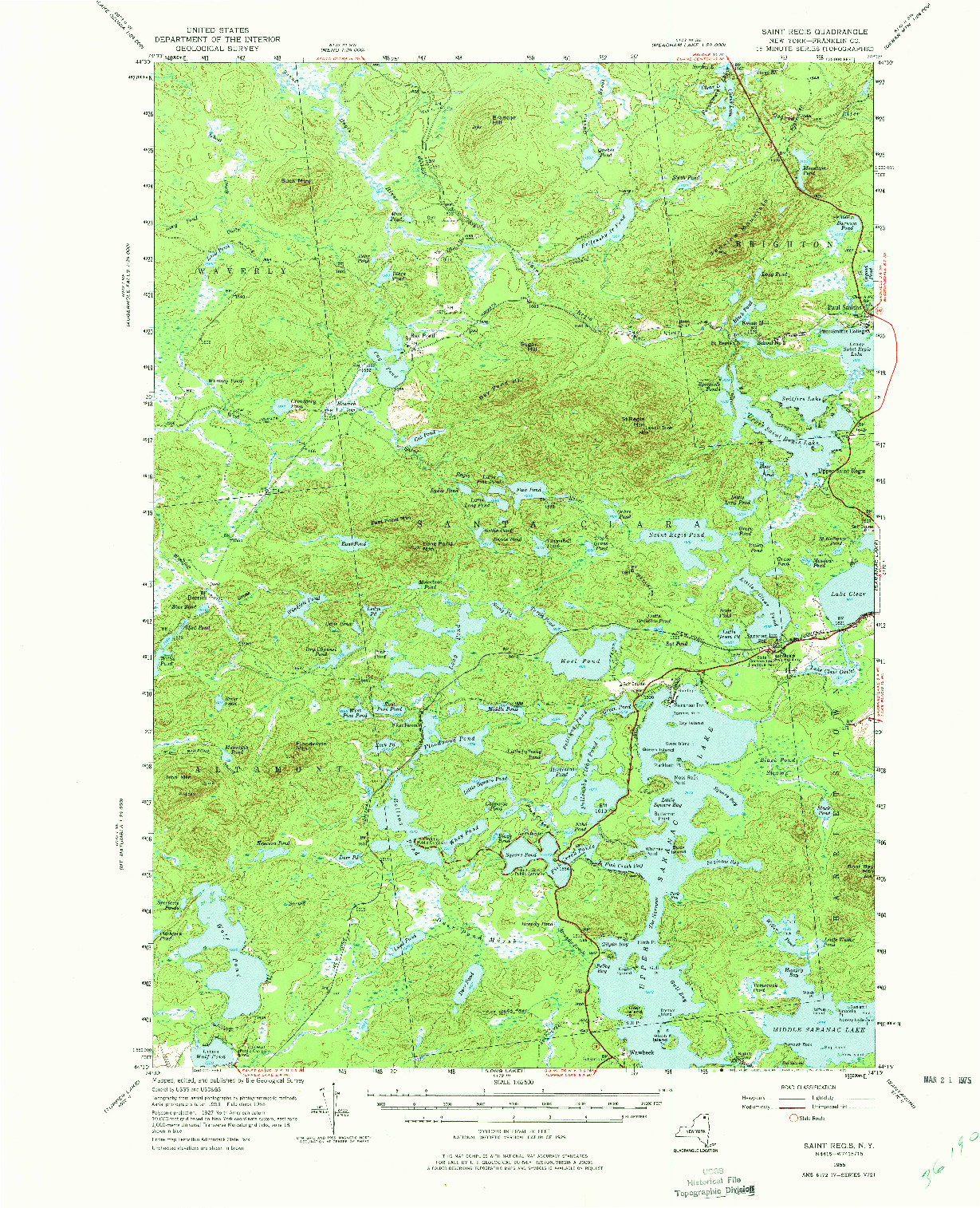 USGS 1:62500-SCALE QUADRANGLE FOR SAINT REGIS, NY 1955