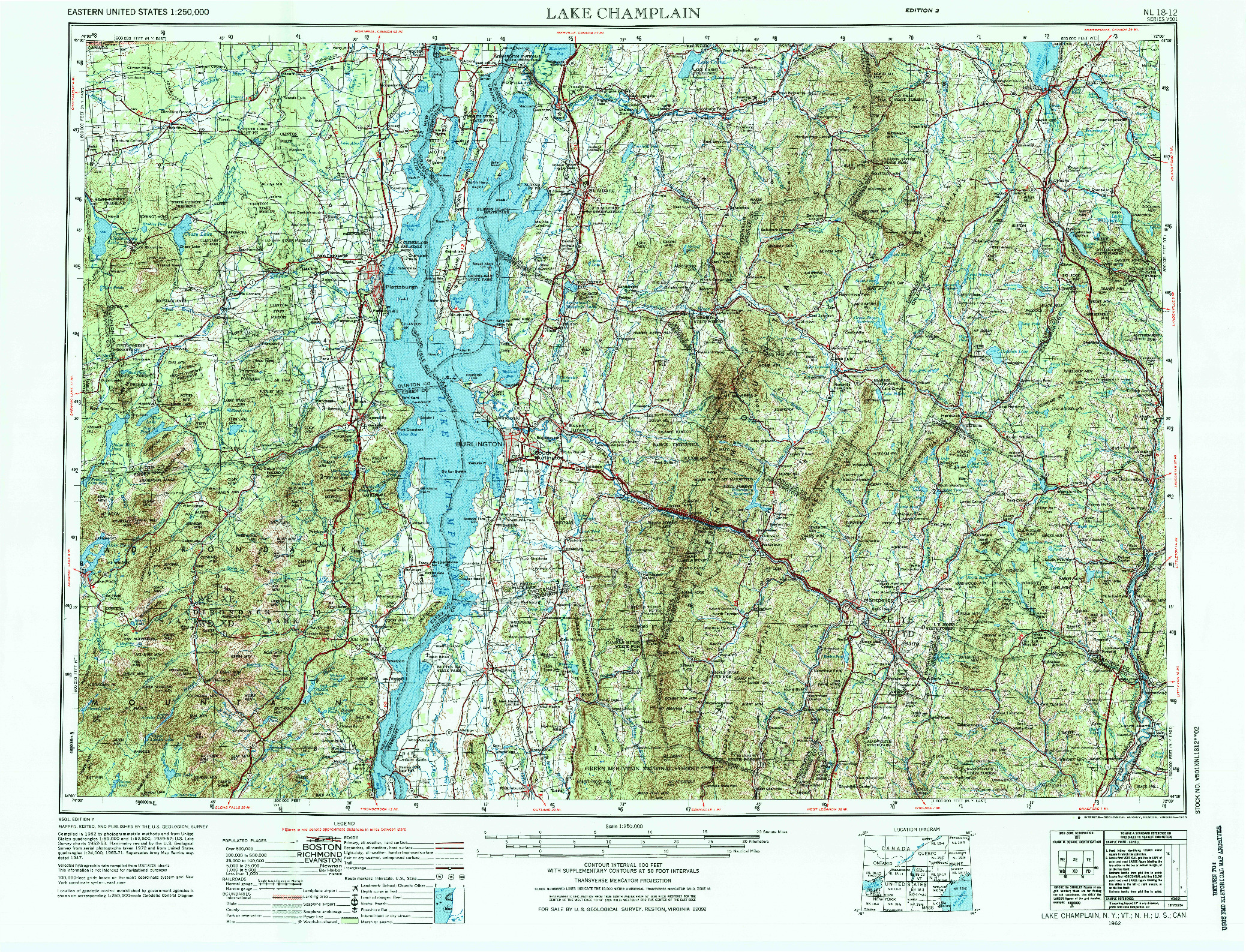 USGS 1:250000-SCALE QUADRANGLE FOR LAKE CHAMPLAIN, NY 1962