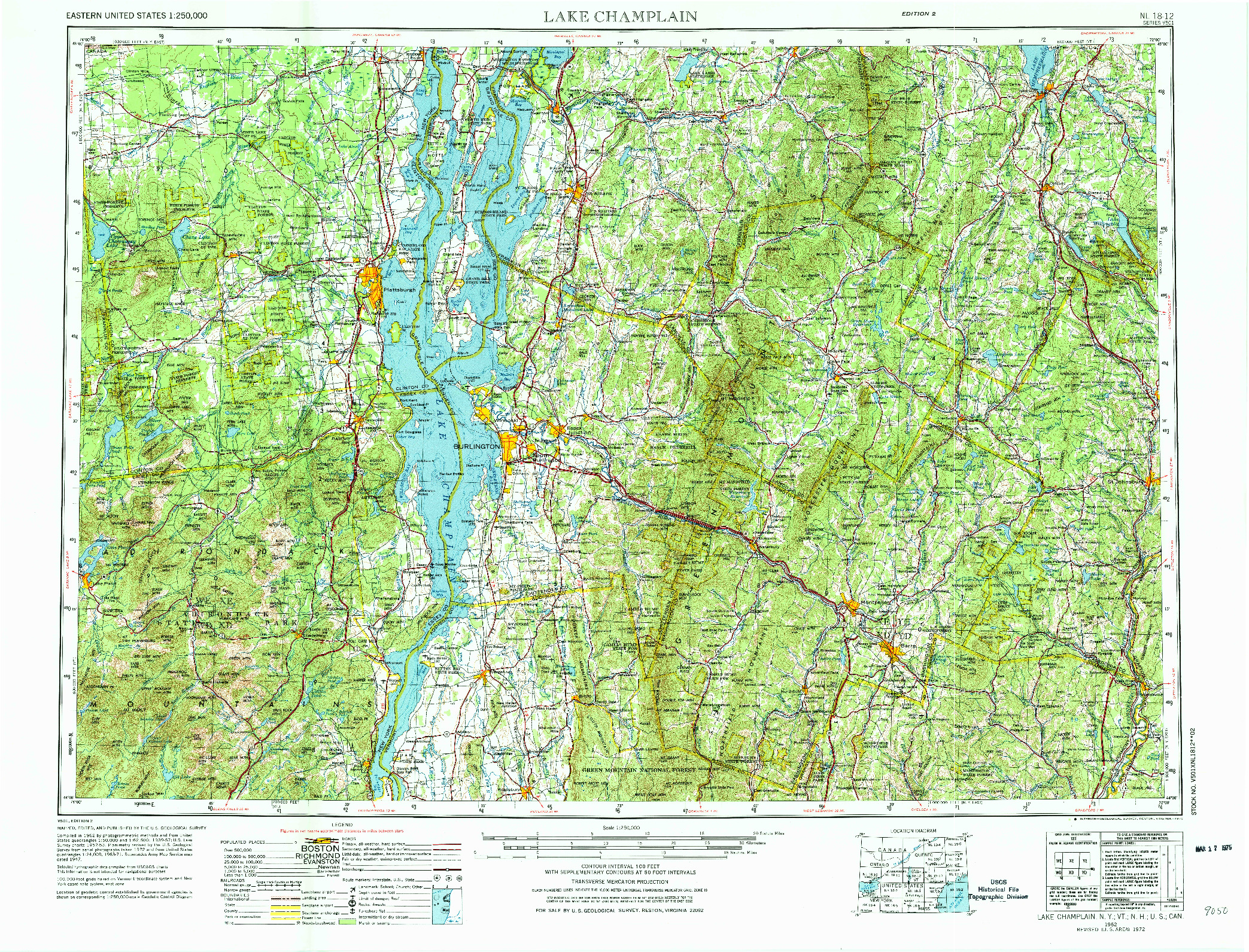 USGS 1:250000-SCALE QUADRANGLE FOR LAKE CHAMPLAIN, NY 1962