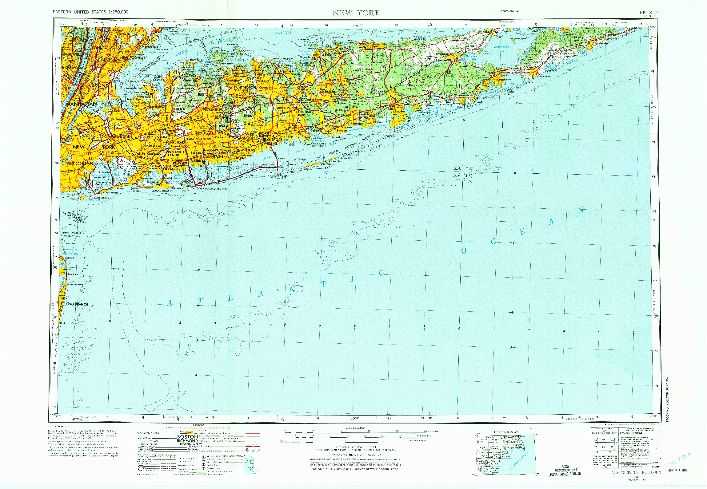 USGS 1:250000-SCALE QUADRANGLE FOR NEW YORK, NY 1957