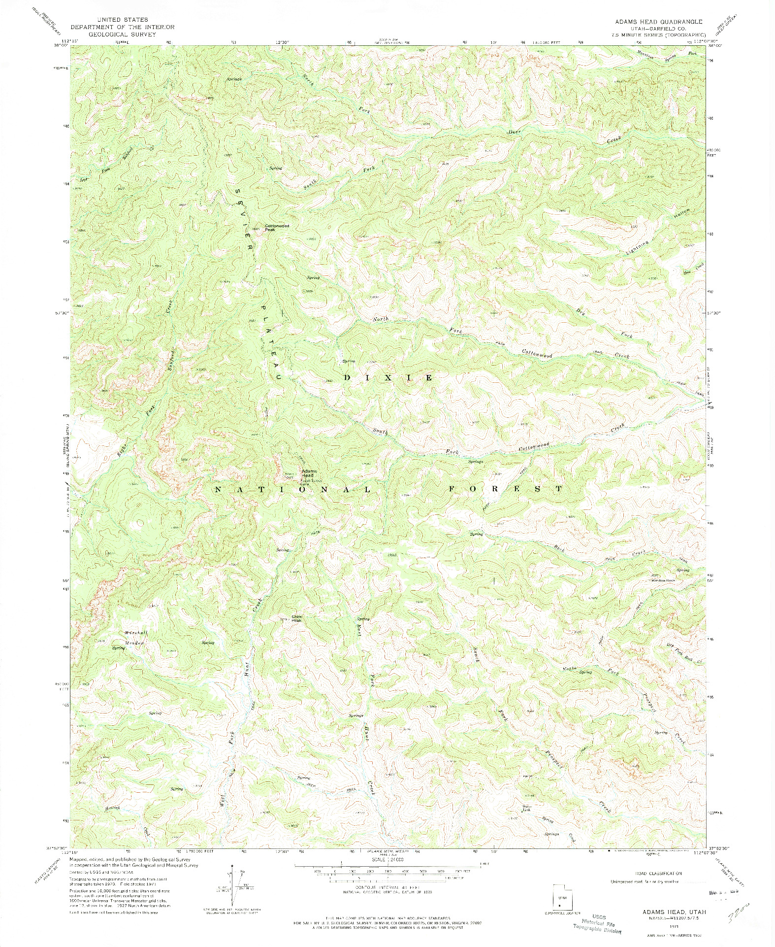 USGS 1:24000-SCALE QUADRANGLE FOR ADAMS HEAD, UT 1971