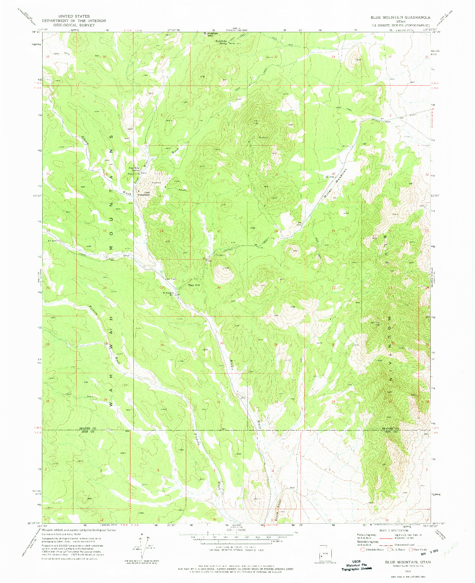 USGS 1:24000-SCALE QUADRANGLE FOR BLUE MOUNTAIN, UT 1971
