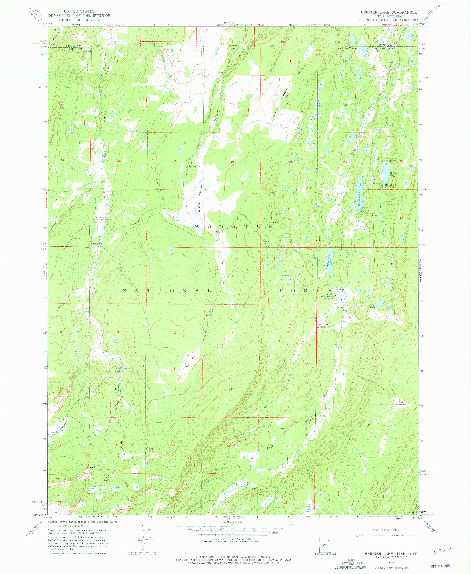 USGS 1:24000-SCALE QUADRANGLE FOR BRIDGER LAKE, UT 1967