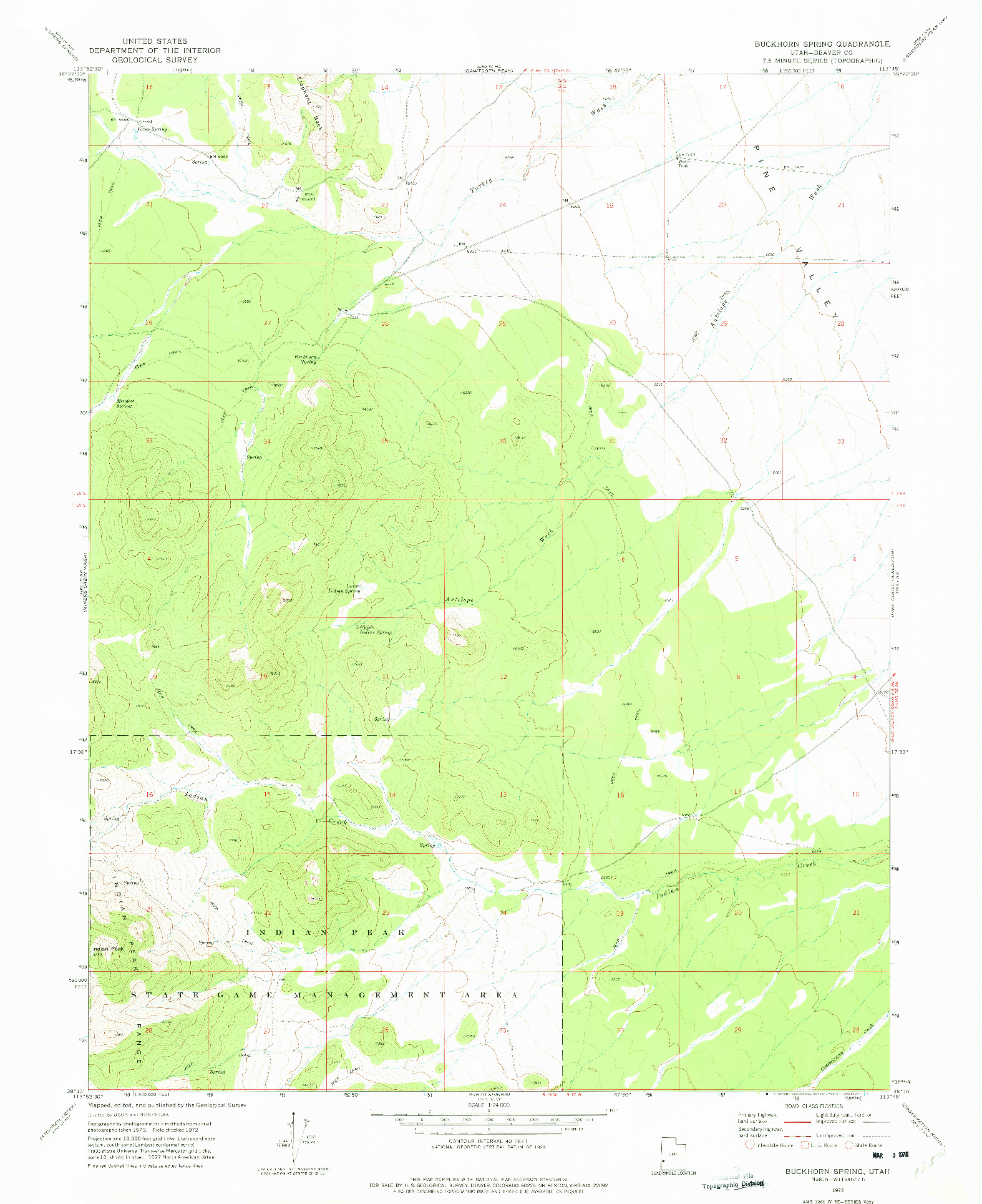 USGS 1:24000-SCALE QUADRANGLE FOR BUCKHORN SPRING, UT 1972