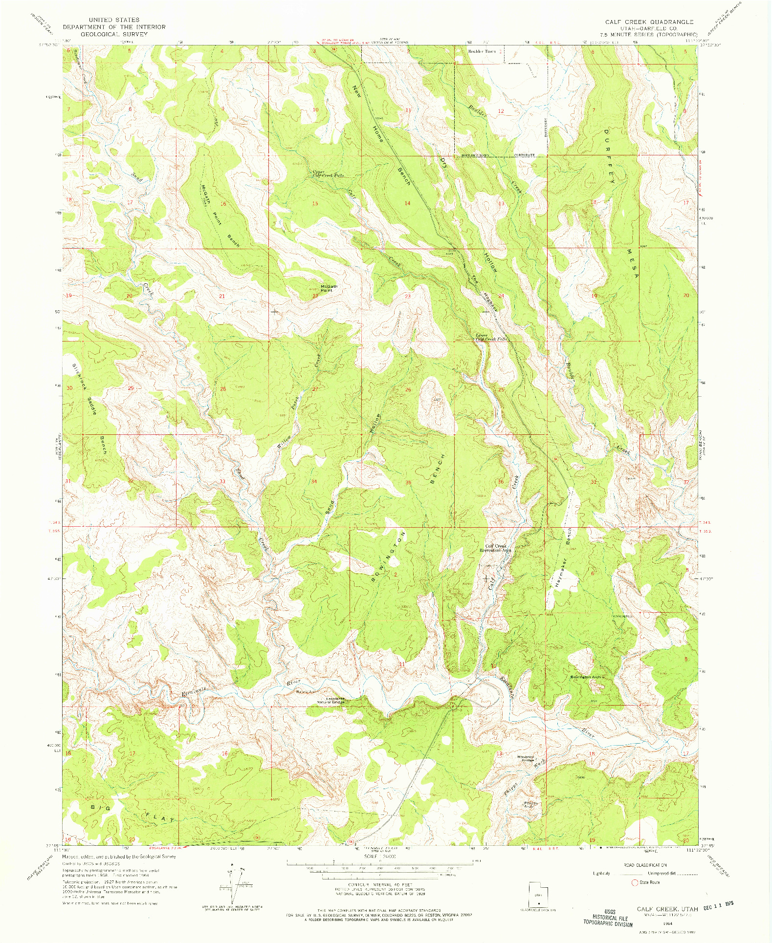 USGS 1:24000-SCALE QUADRANGLE FOR CALF CREEK, UT 1964