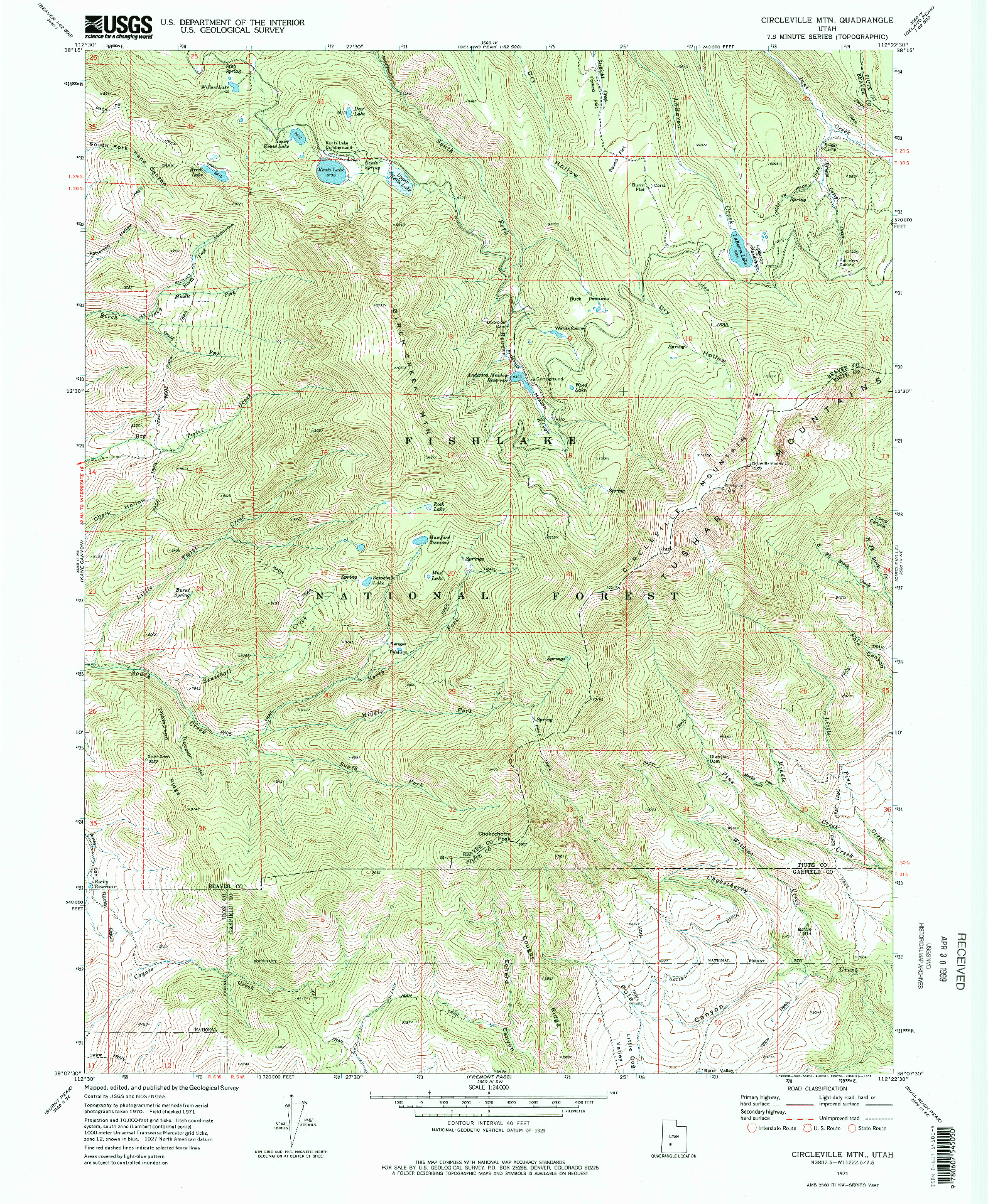 USGS 1:24000-SCALE QUADRANGLE FOR CIRCLEVILLE MTN, UT 1971