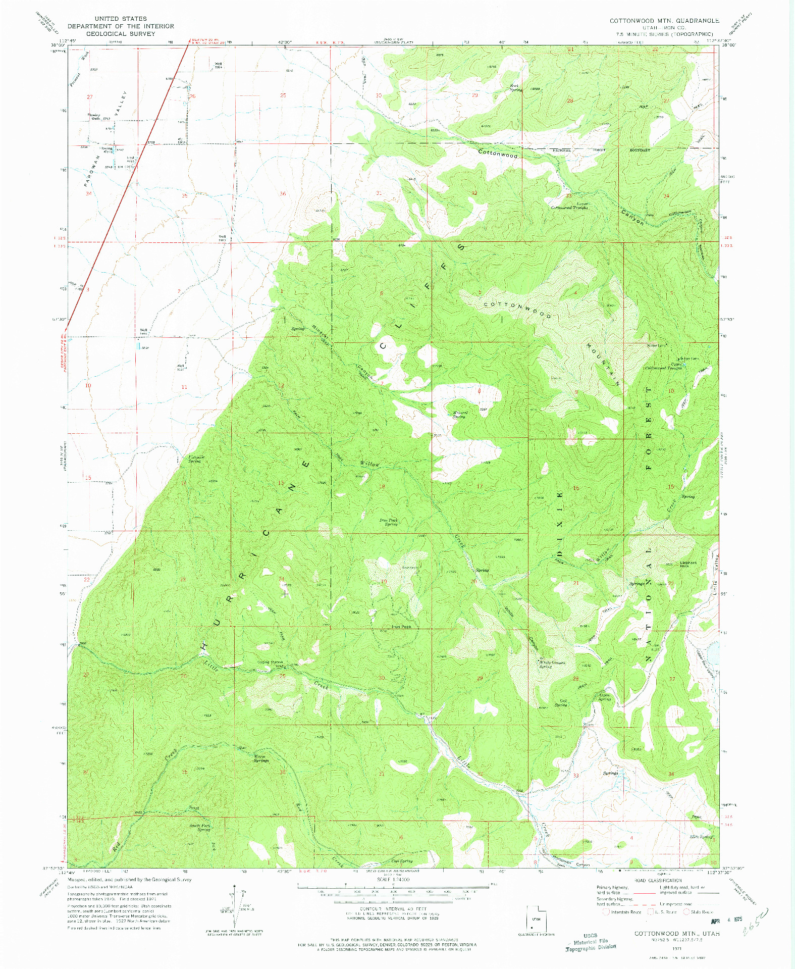 USGS 1:24000-SCALE QUADRANGLE FOR COTTONWOOD MTN, UT 1971