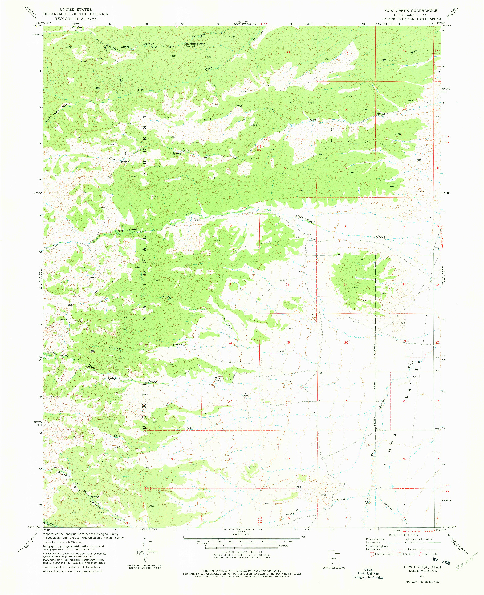 USGS 1:24000-SCALE QUADRANGLE FOR COW CREEK, UT 1971