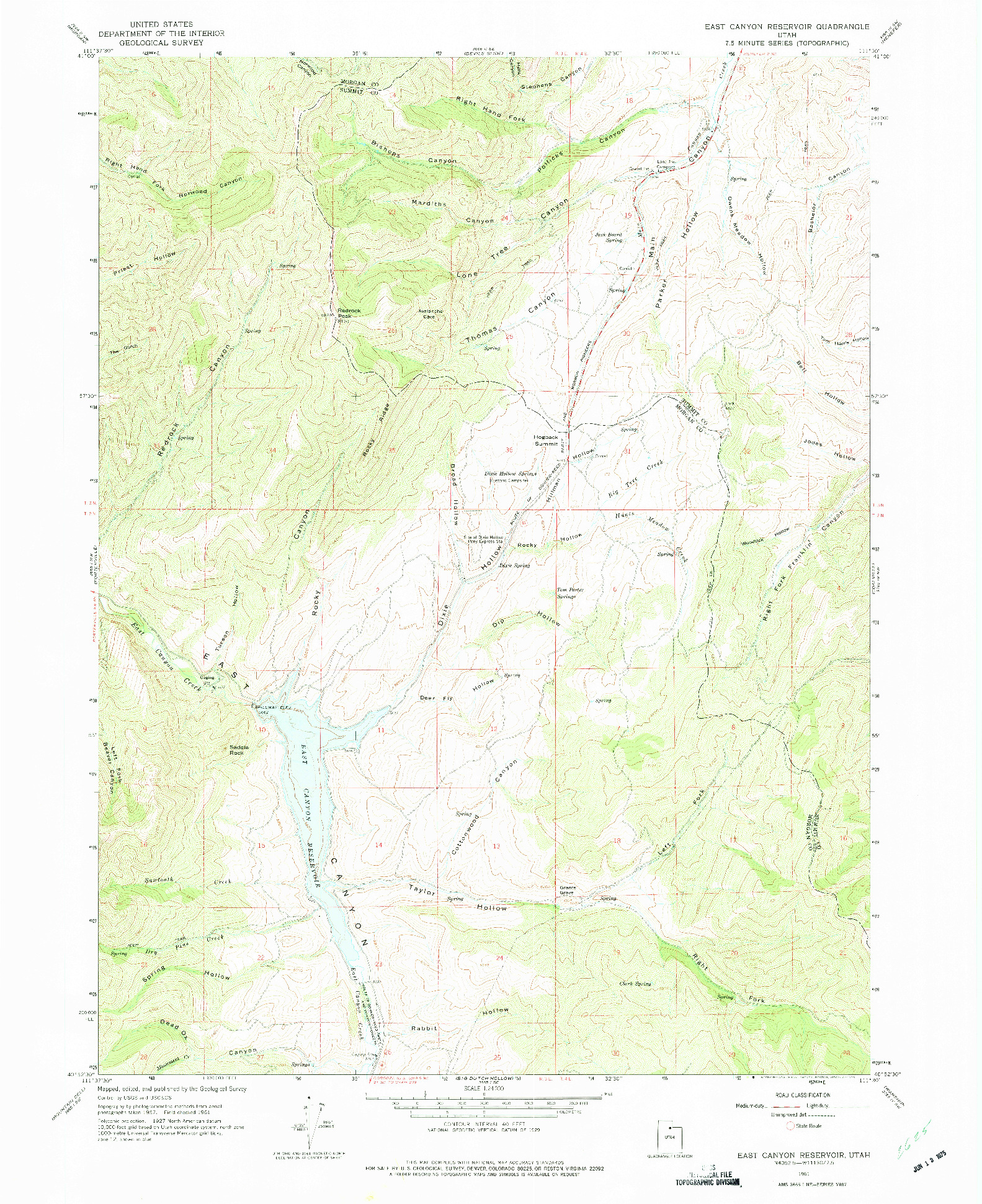USGS 1:24000-SCALE QUADRANGLE FOR EAST CANYON RESERVOIR, UT 1961