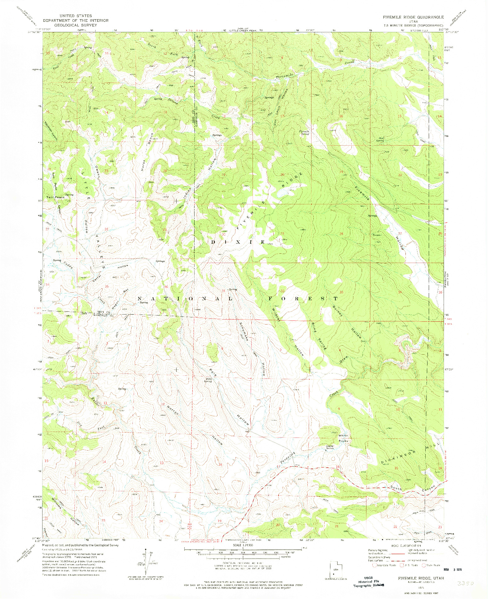 USGS 1:24000-SCALE QUADRANGLE FOR FIVEMILE RIDGE, UT 1971