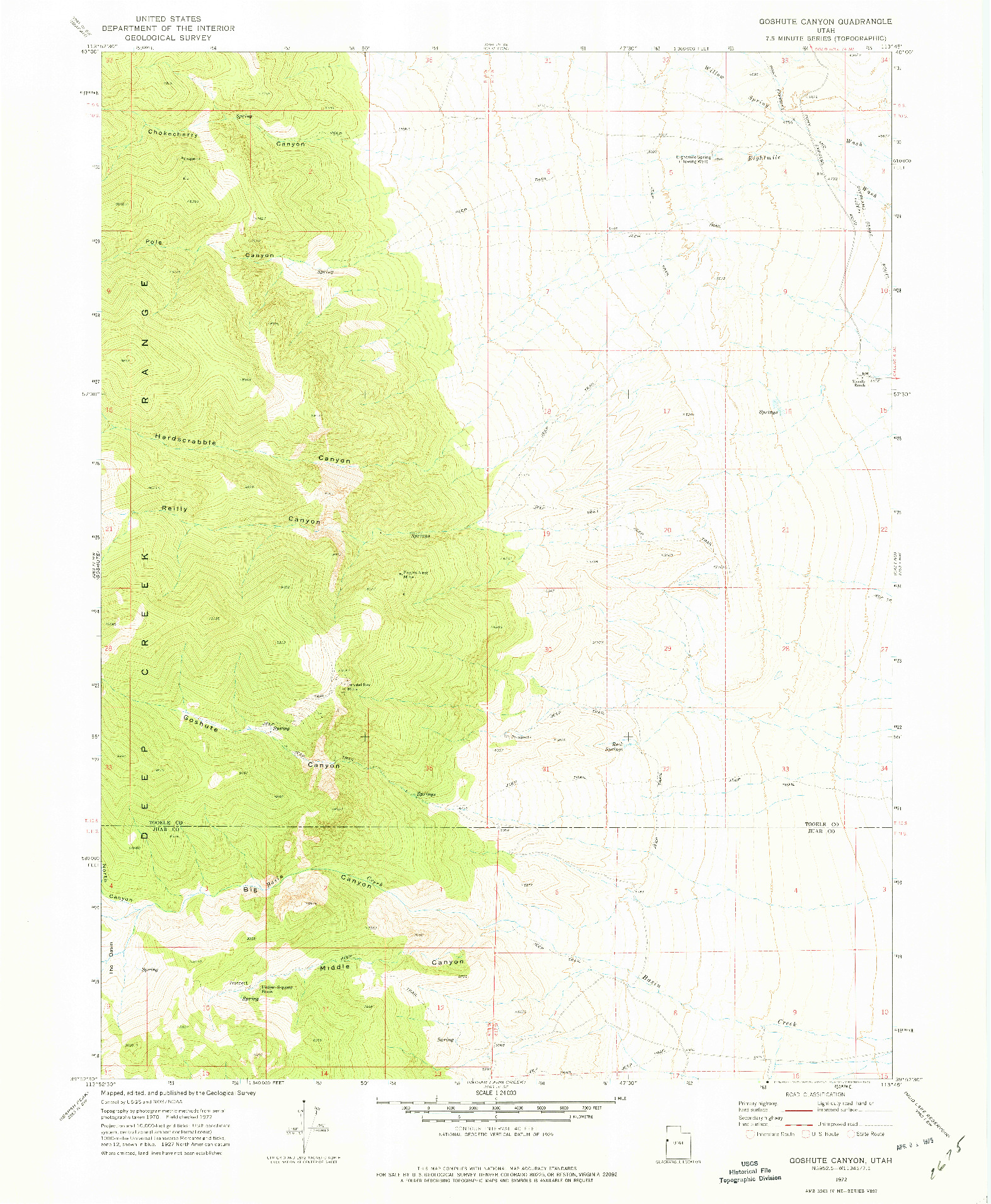 USGS 1:24000-SCALE QUADRANGLE FOR GOSHUTE CANYON, UT 1972