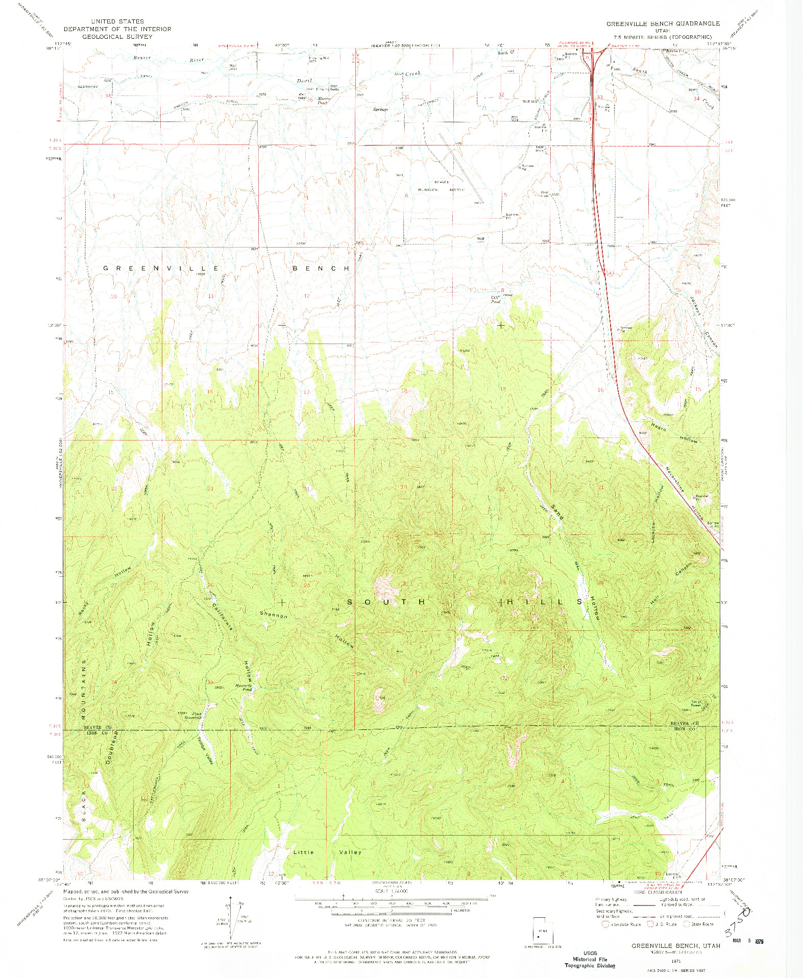 USGS 1:24000-SCALE QUADRANGLE FOR GREENVILLE BENCH, UT 1971
