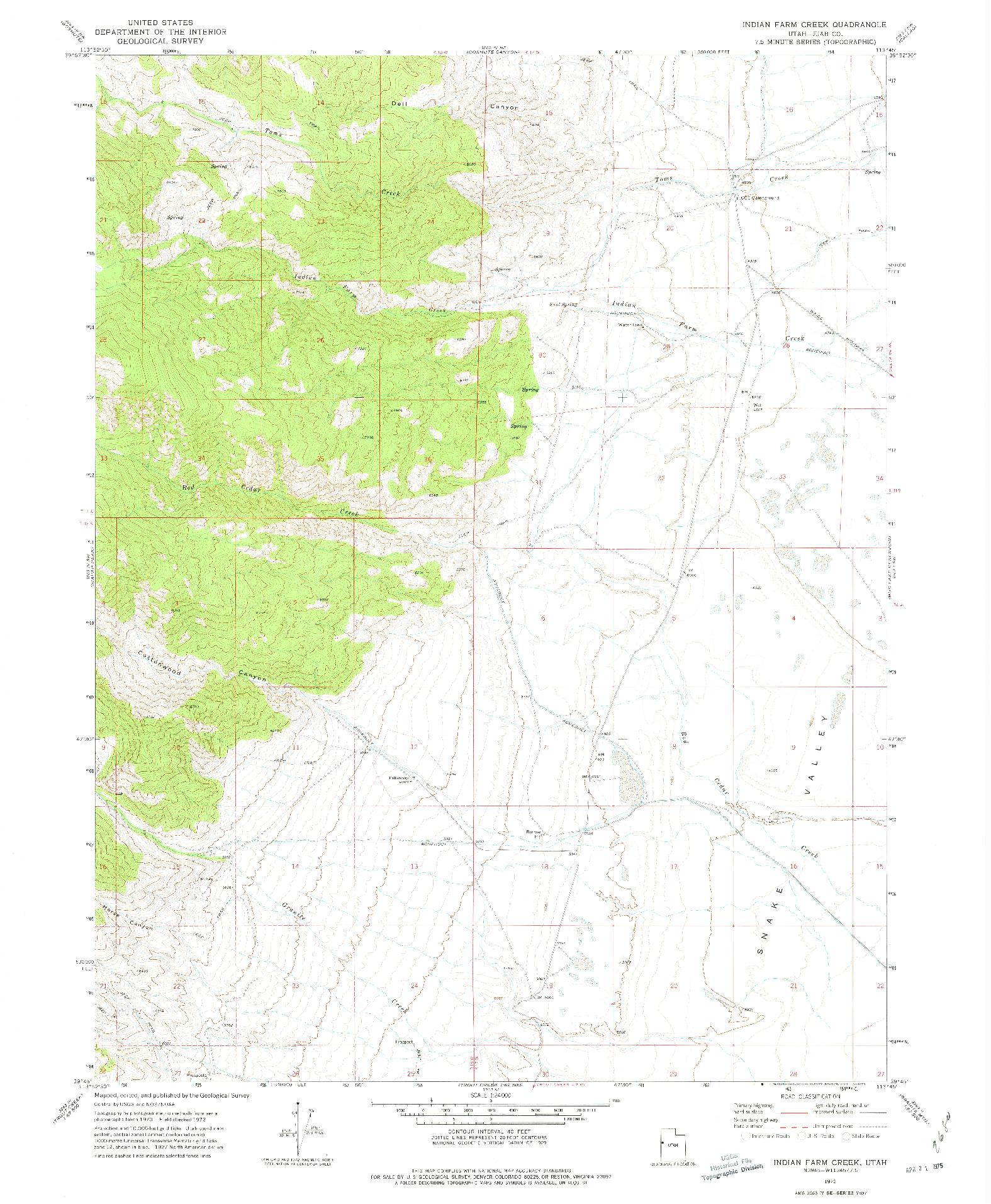 USGS 1:24000-SCALE QUADRANGLE FOR INDIAN FARM CREEK, UT 1972
