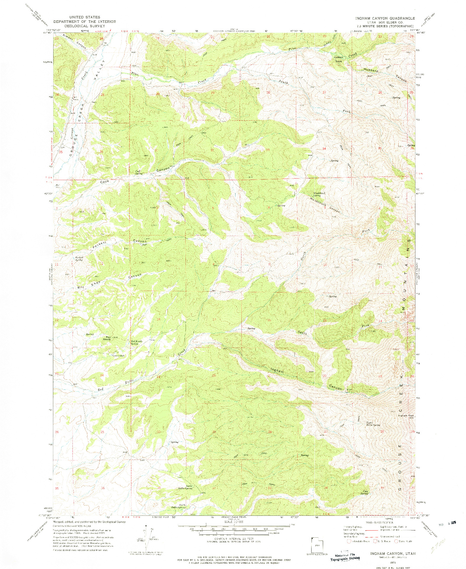 USGS 1:24000-SCALE QUADRANGLE FOR INGHAM CANYON, UT 1971