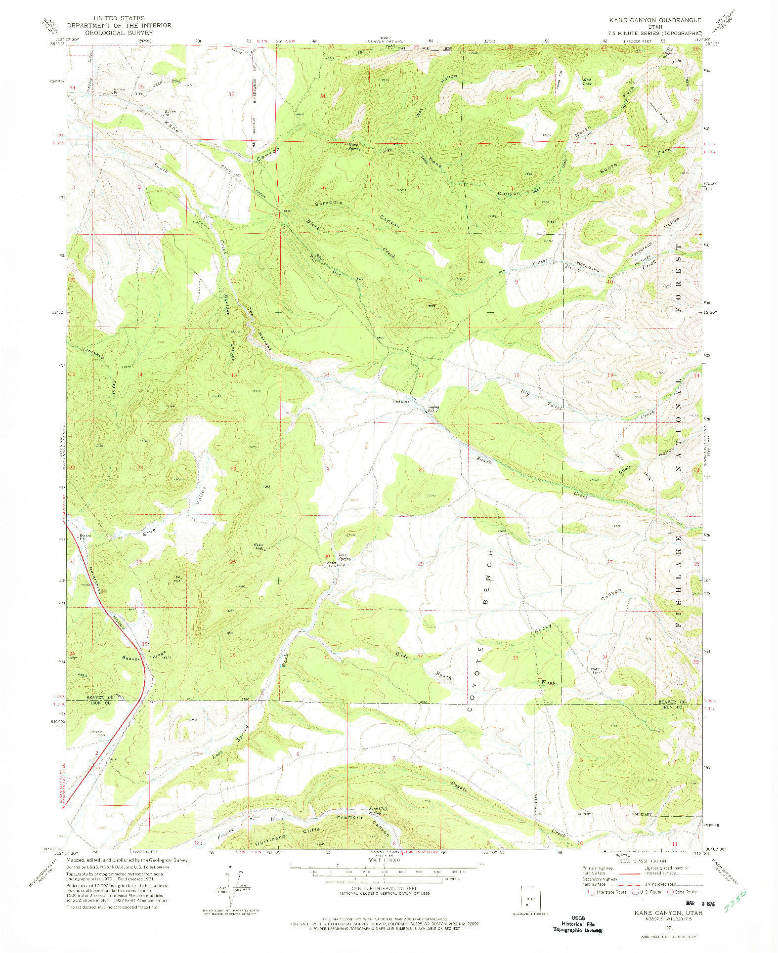 USGS 1:24000-SCALE QUADRANGLE FOR KANE CANYON, UT 1971
