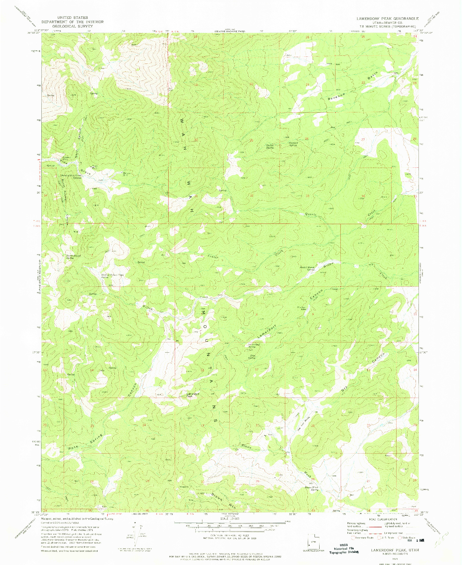 USGS 1:24000-SCALE QUADRANGLE FOR LAMERDORF PEAK, UT 1971