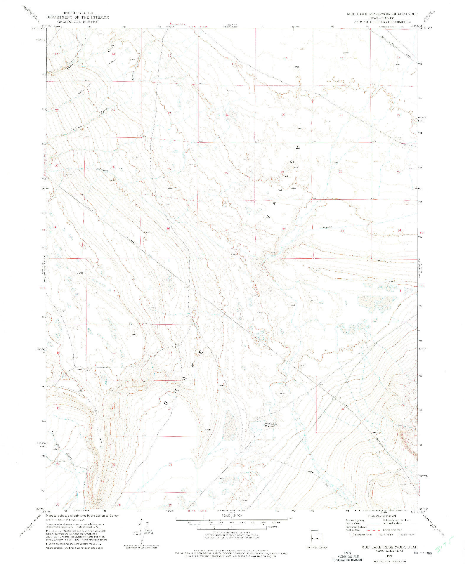 USGS 1:24000-SCALE QUADRANGLE FOR MUD LAKE RESERVOIR, UT 1972