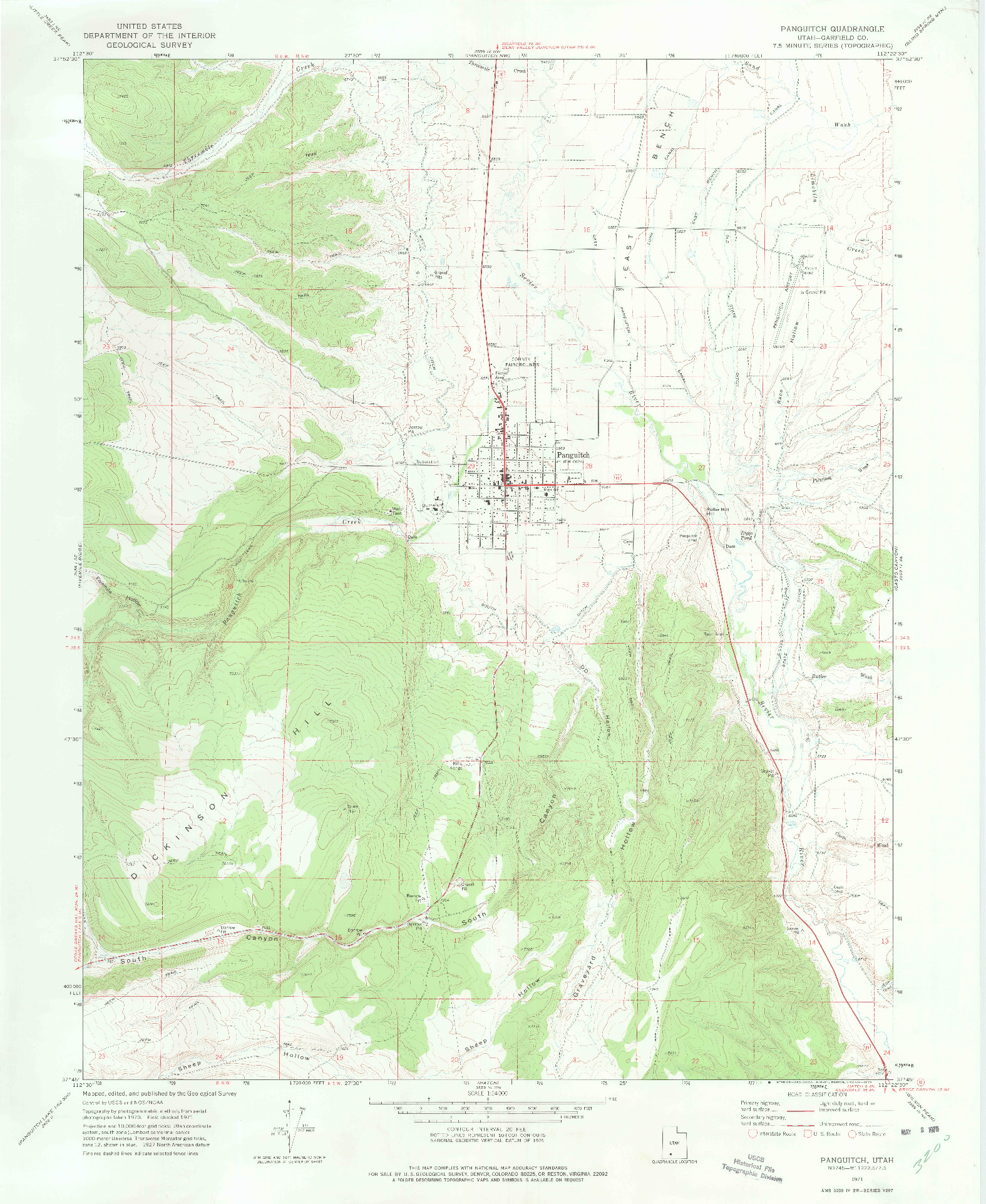 USGS 1:24000-SCALE QUADRANGLE FOR PANGUITCH, UT 1971