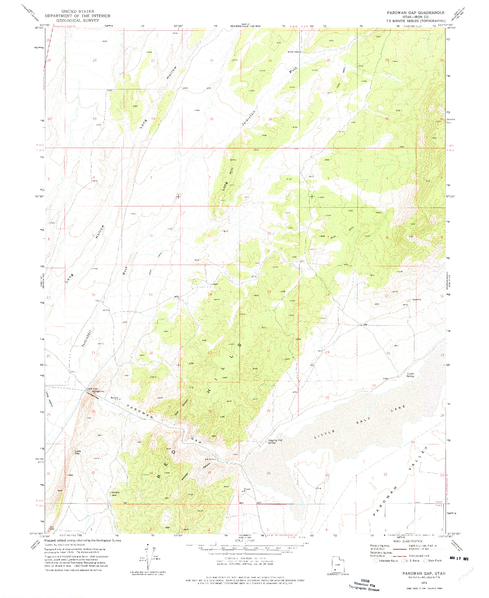 USGS 1:24000-SCALE QUADRANGLE FOR PAROWAN GAP, UT 1971
