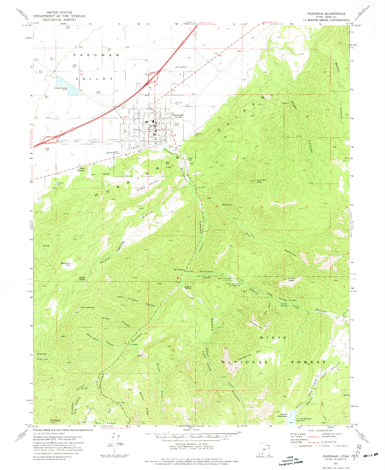 USGS 1:24000-SCALE QUADRANGLE FOR PAROWAN, UT 1971