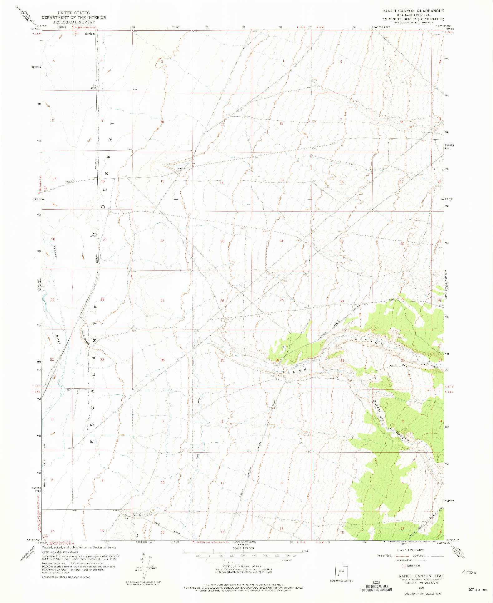 USGS 1:24000-SCALE QUADRANGLE FOR RANCH CANYON, UT 1958