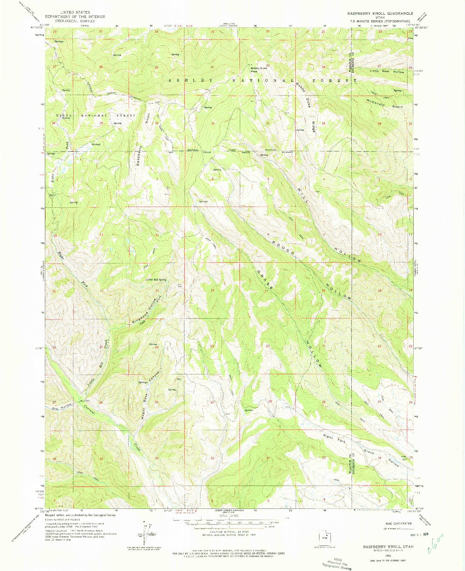 USGS 1:24000-SCALE QUADRANGLE FOR RASPBERRY KNOLL, UT 1962