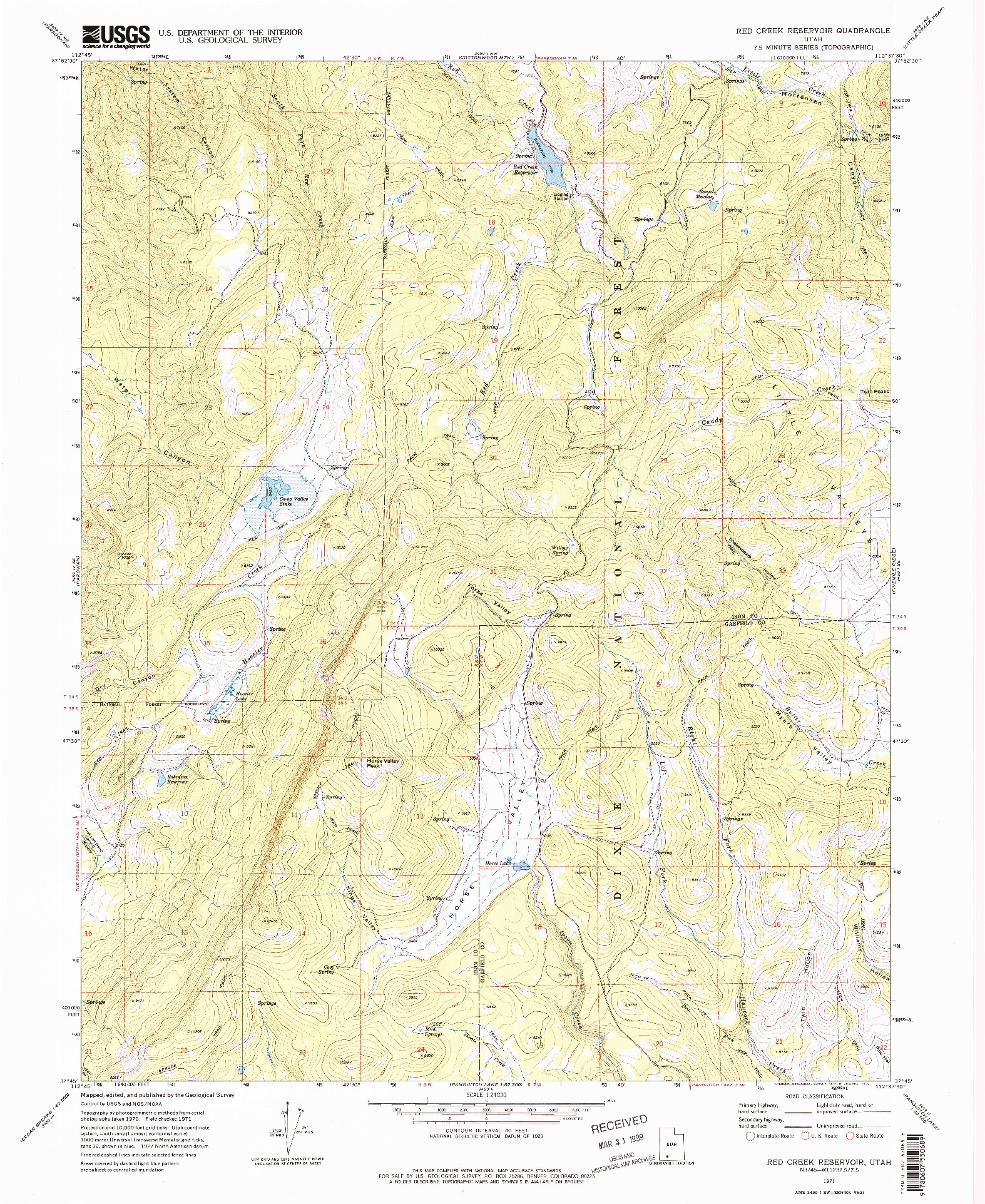 USGS 1:24000-SCALE QUADRANGLE FOR RED CREEK RESERVOIR, UT 1971