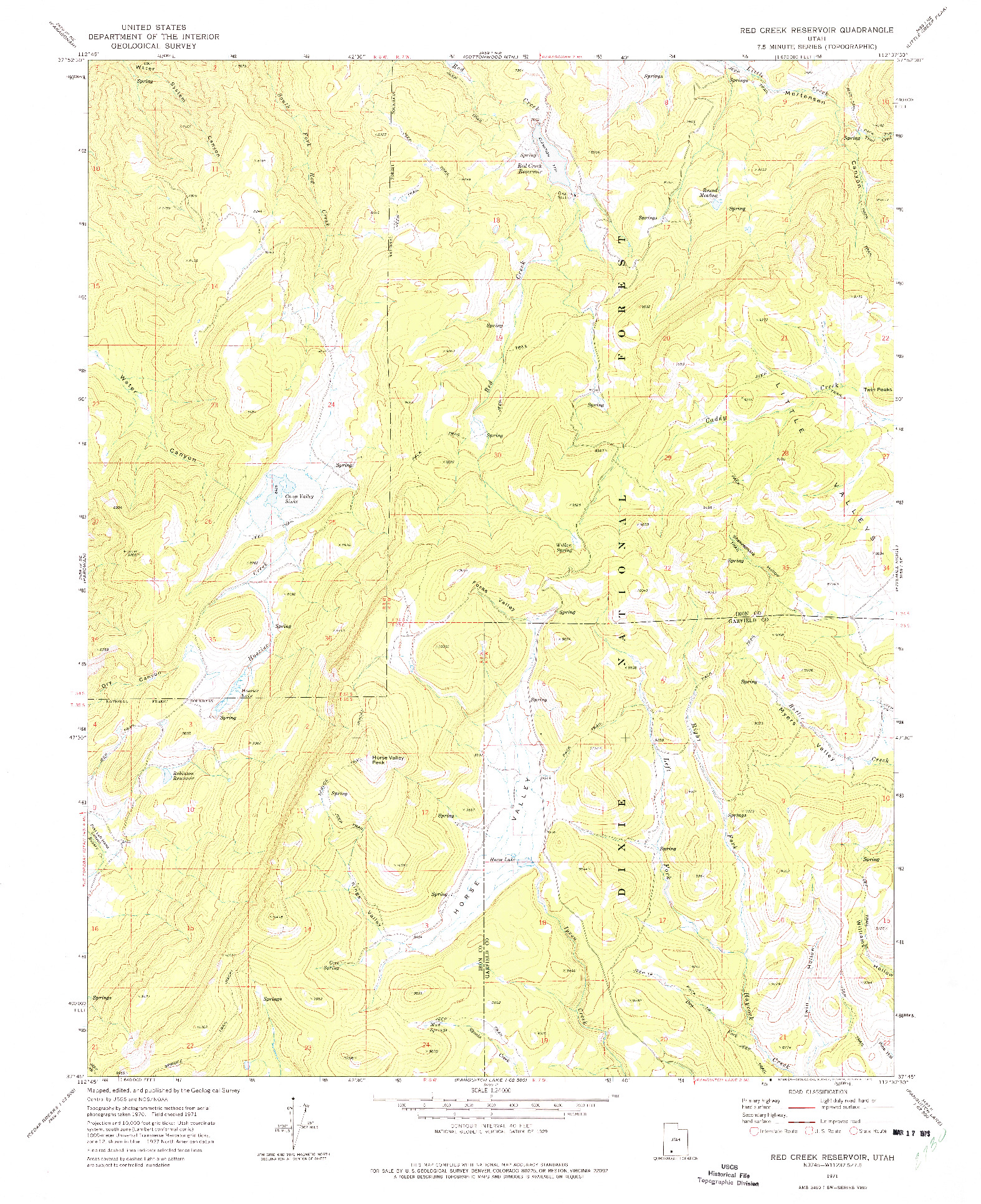 USGS 1:24000-SCALE QUADRANGLE FOR RED CREEK RESERVOIR, UT 1971