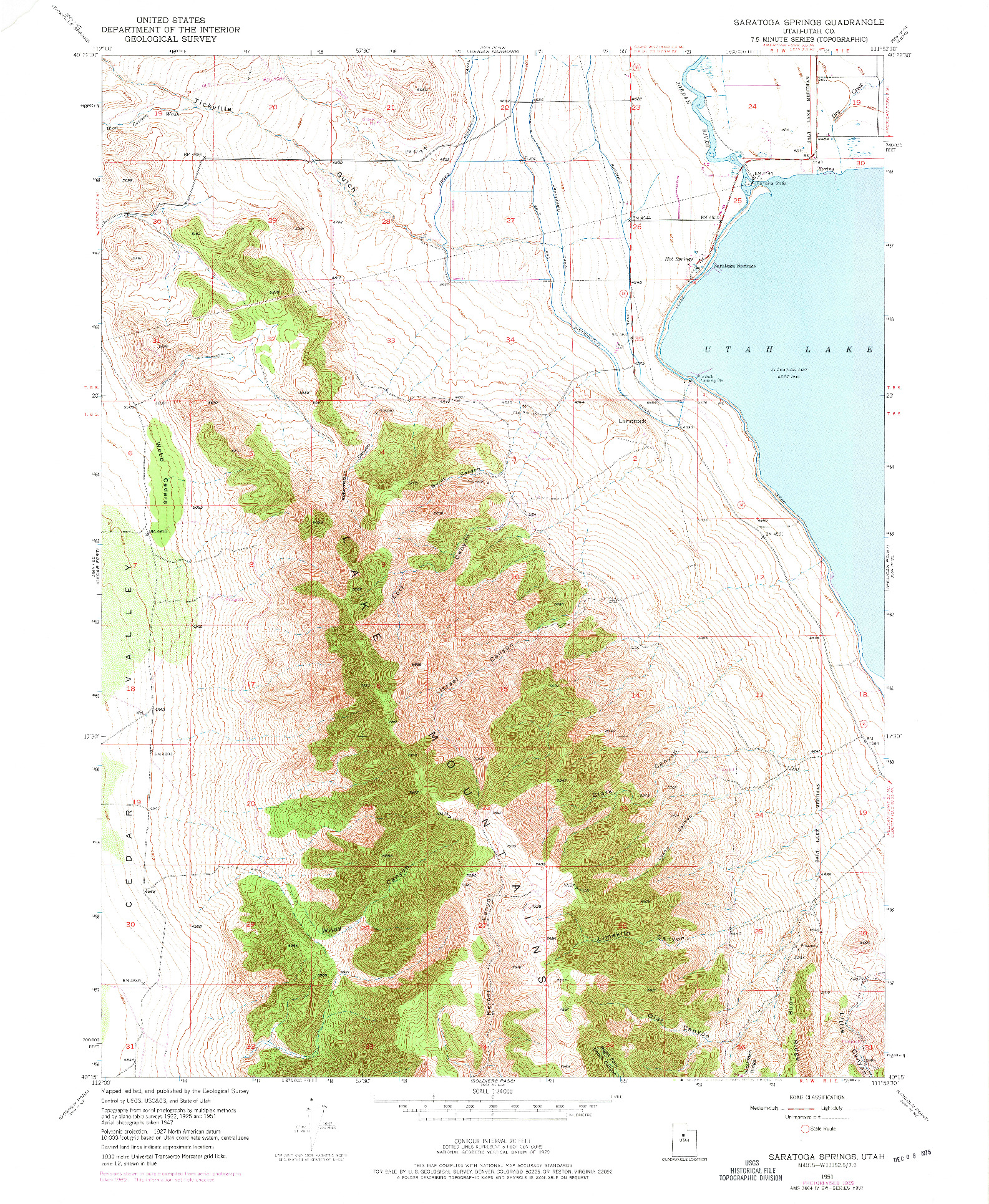 USGS 1:24000-SCALE QUADRANGLE FOR SARATOGA SPRINGS, UT 1951