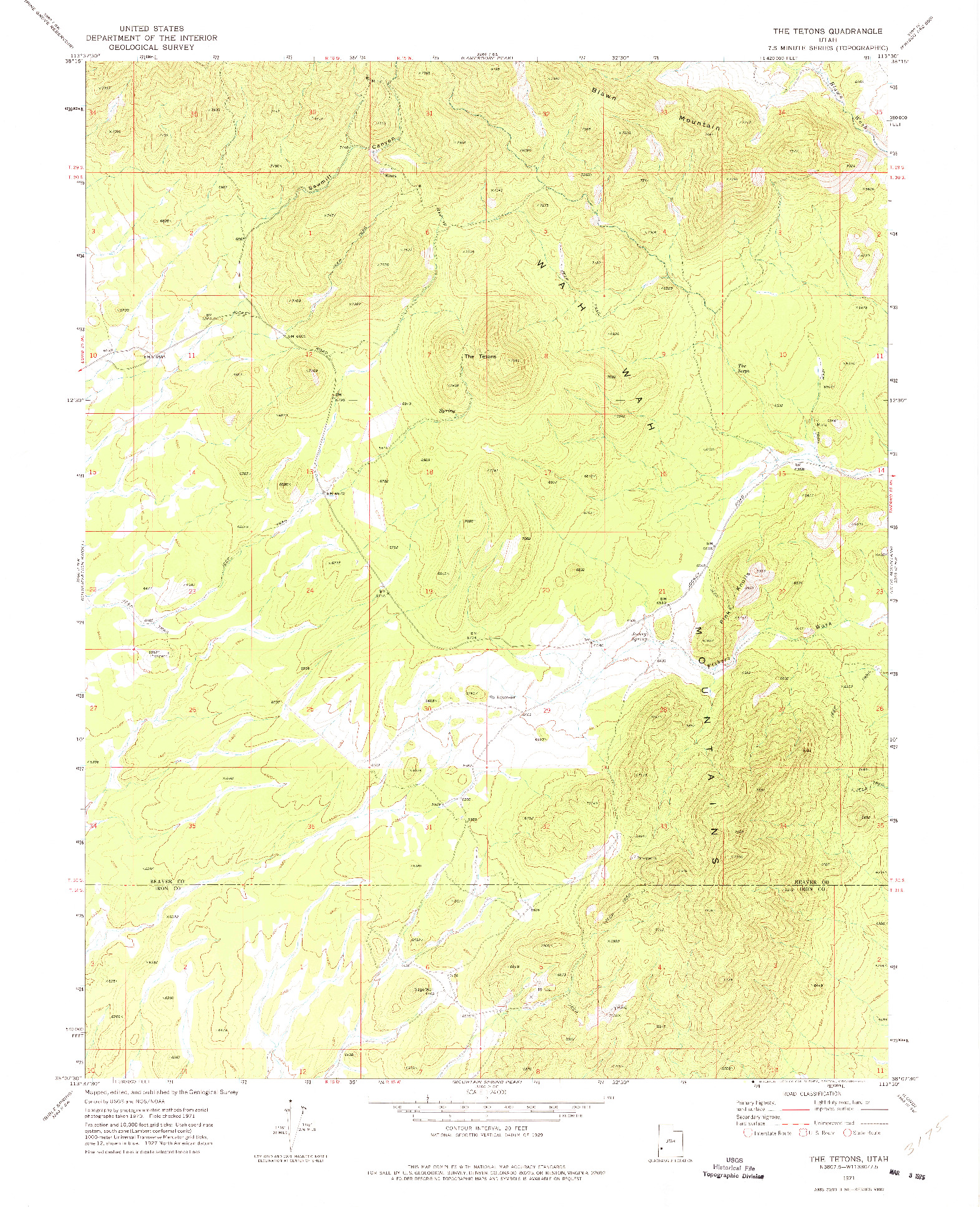 USGS 1:24000-SCALE QUADRANGLE FOR THE TETONS, UT 1971