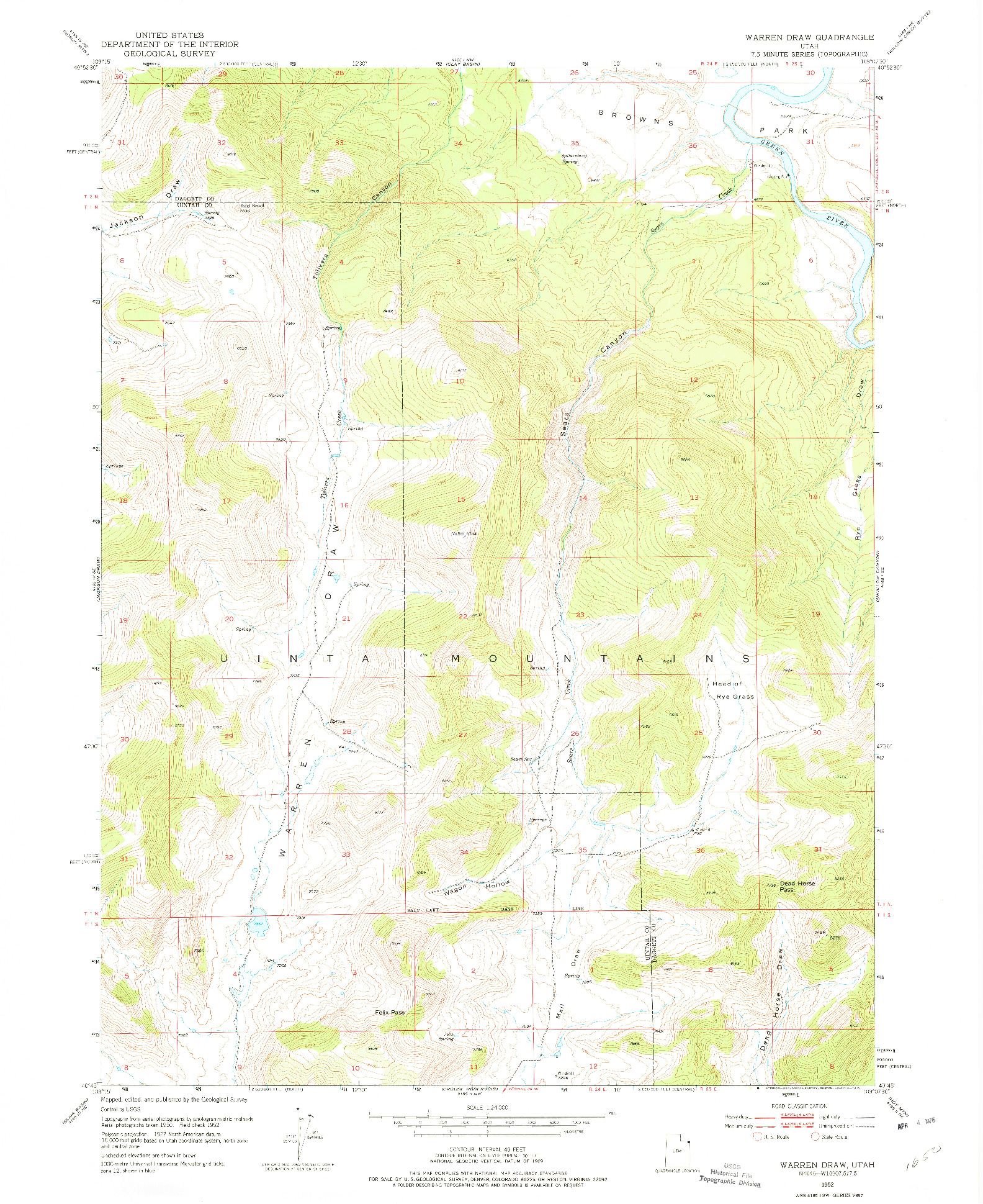 USGS 1:24000-SCALE QUADRANGLE FOR WARREN DRAW, UT 1952