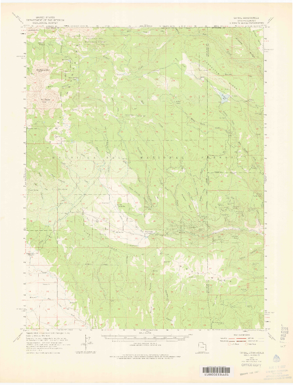 USGS 1:62500-SCALE QUADRANGLE FOR LA SAL, UT 1954