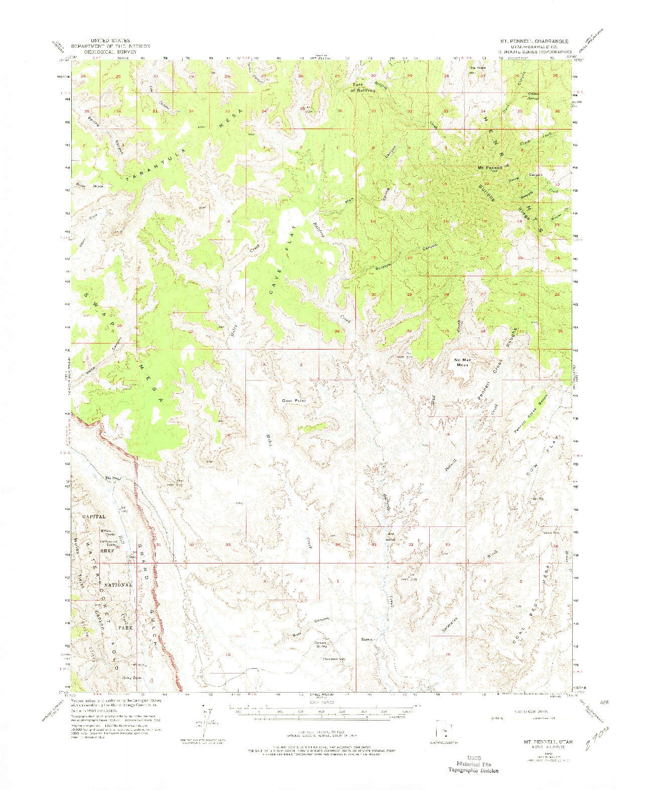 USGS 1:62500-SCALE QUADRANGLE FOR MT PENNELL, UT 1953