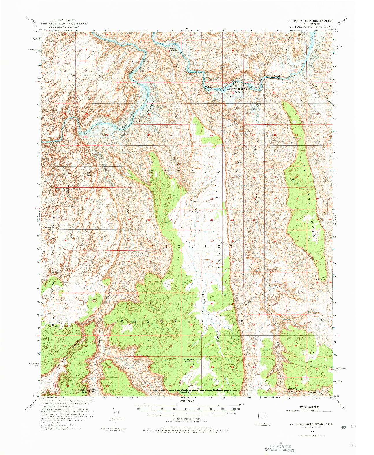 USGS 1:62500-SCALE QUADRANGLE FOR NO MANS MESA, UT 1953