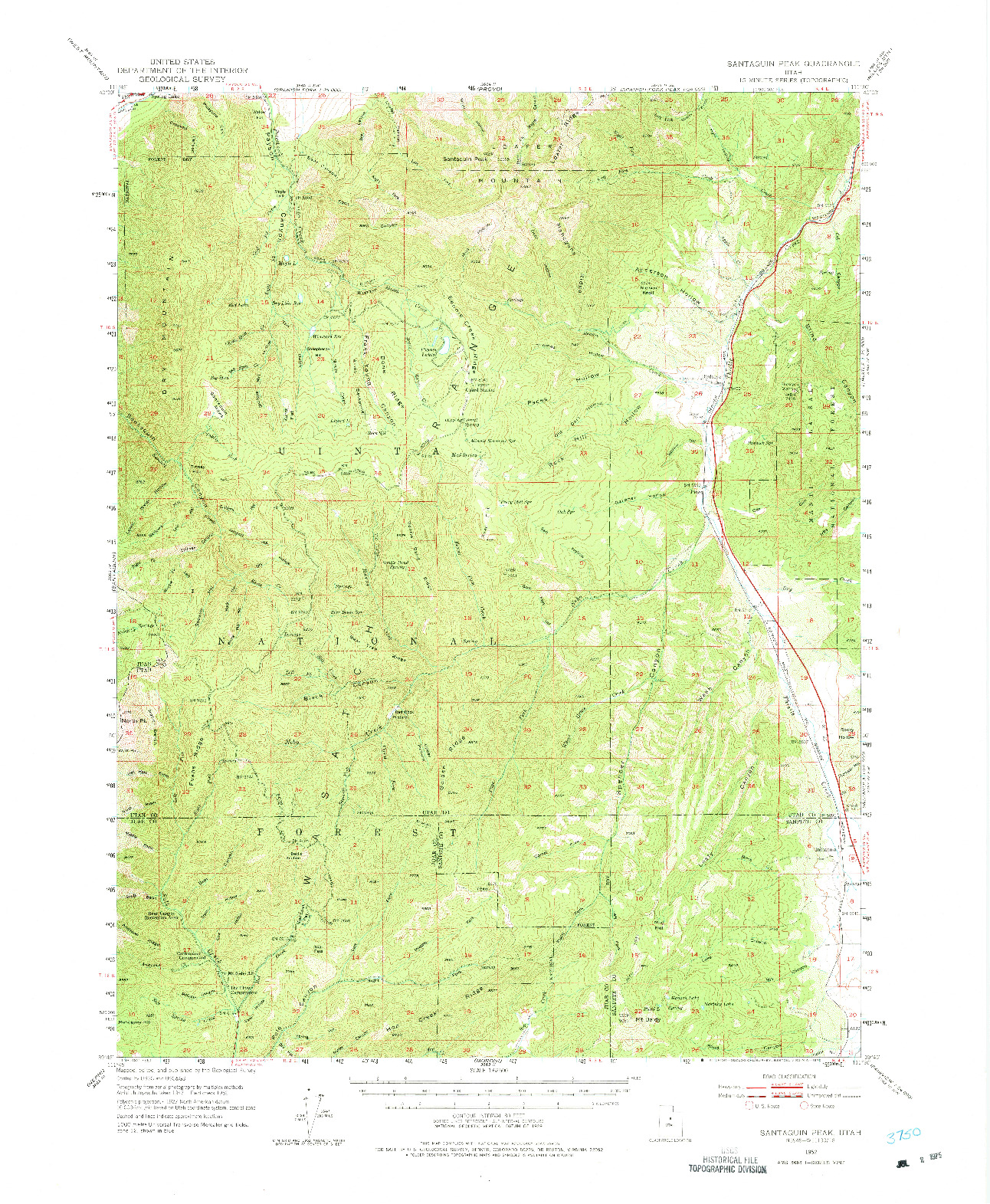 USGS 1:62500-SCALE QUADRANGLE FOR SANTAQUIN PEAK, UT 1952