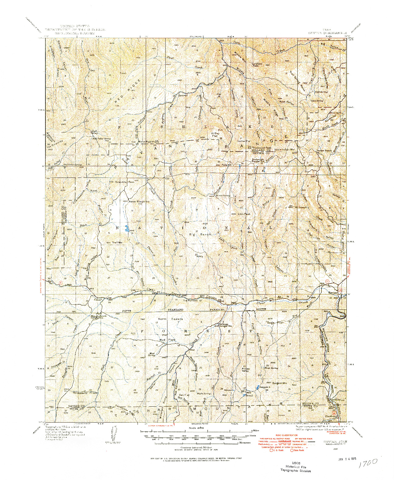 USGS 1:62500-SCALE QUADRANGLE FOR SEVIER, UT 1932