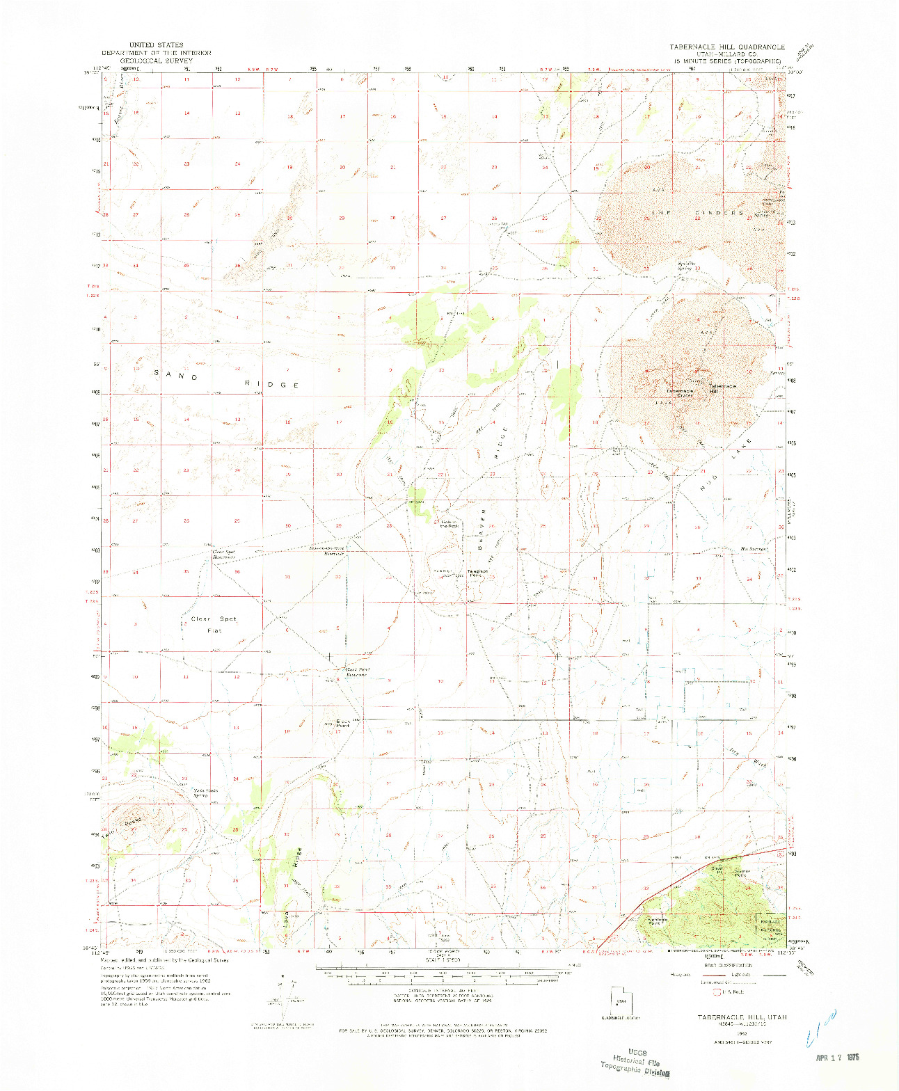 USGS 1:62500-SCALE QUADRANGLE FOR TABERNACLE HILL, UT 1962