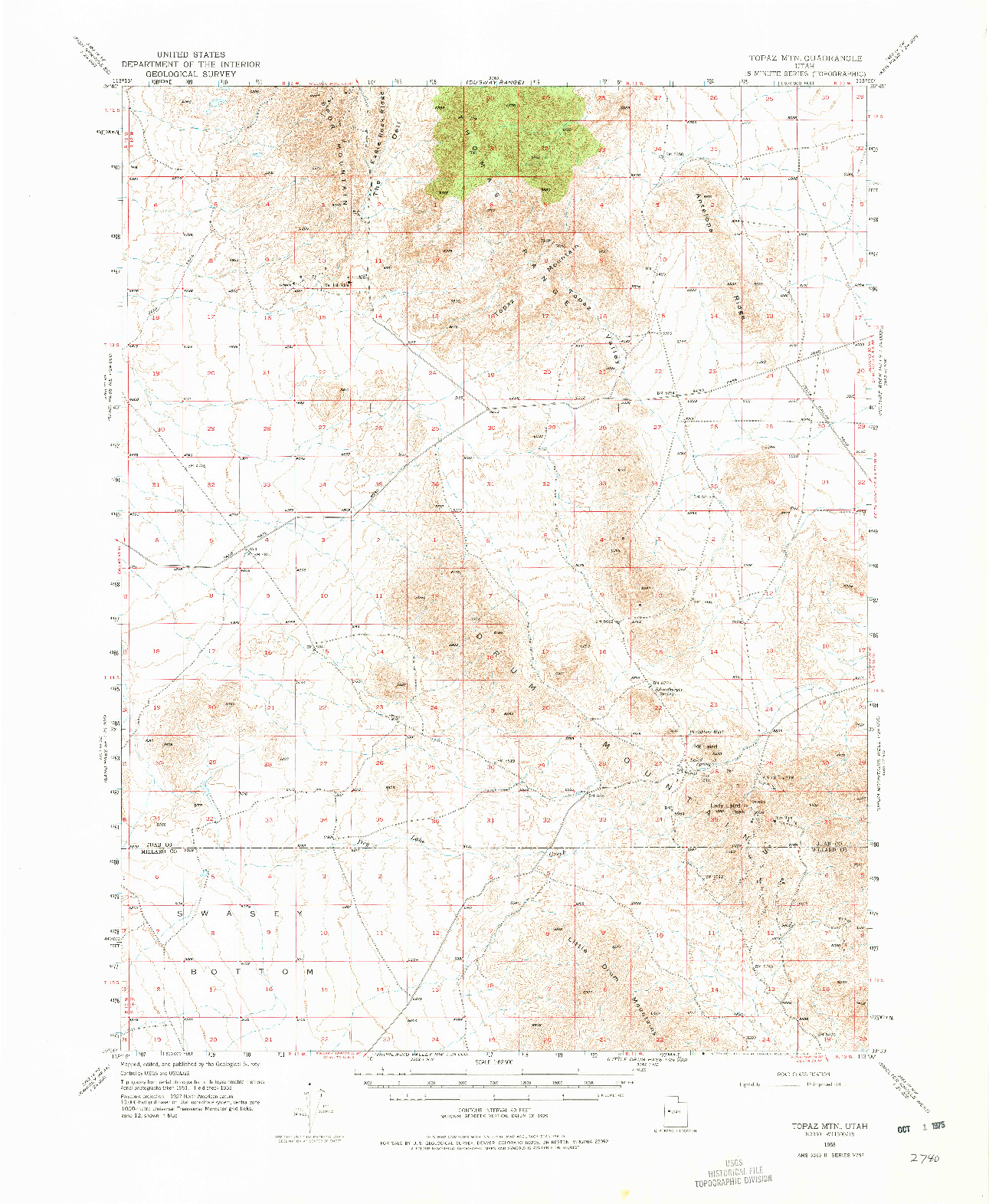 USGS 1:62500-SCALE QUADRANGLE FOR TOPAZ MTN, UT 1953
