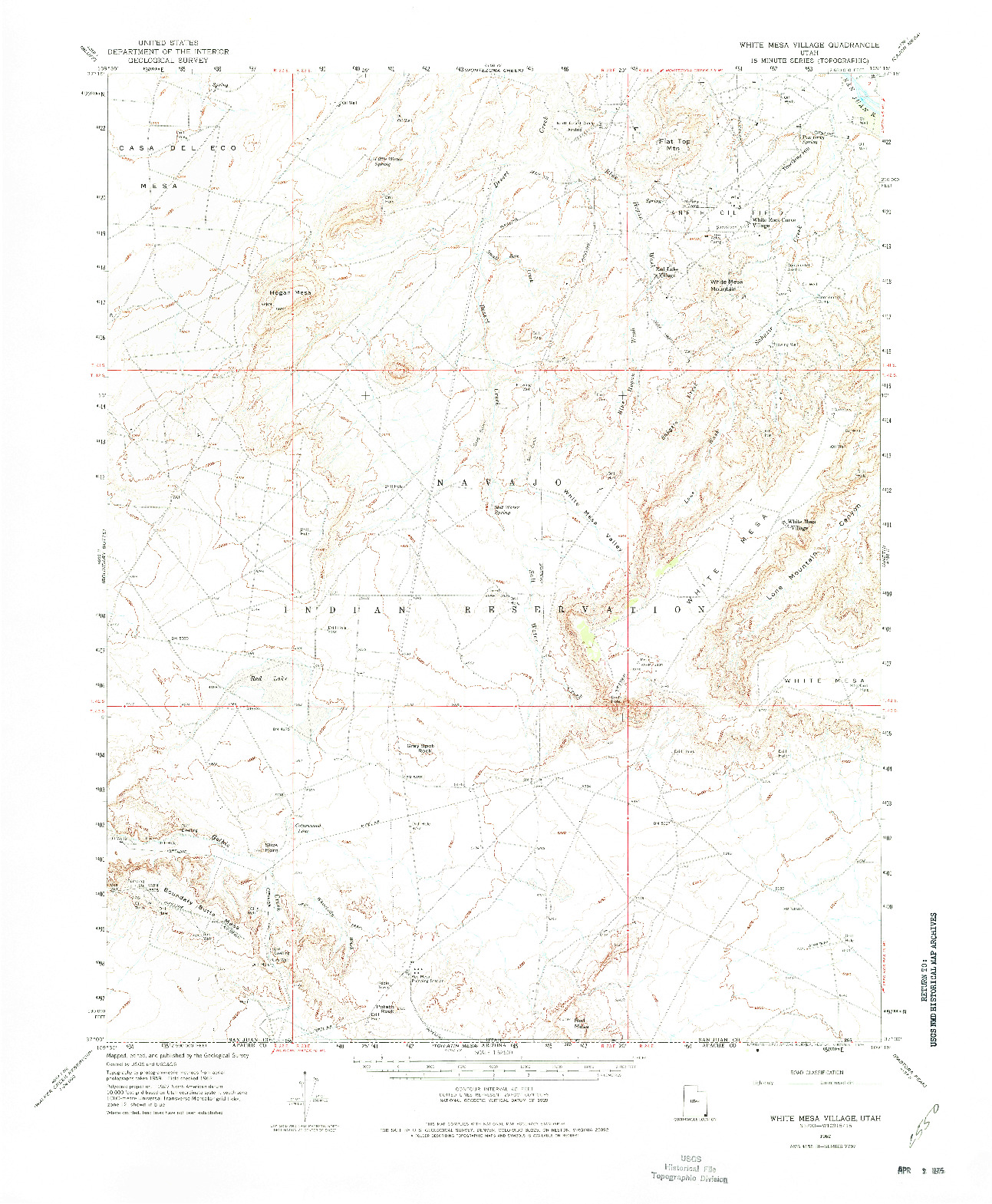 USGS 1:62500-SCALE QUADRANGLE FOR WHITE MESA VILLAGE, UT 1962