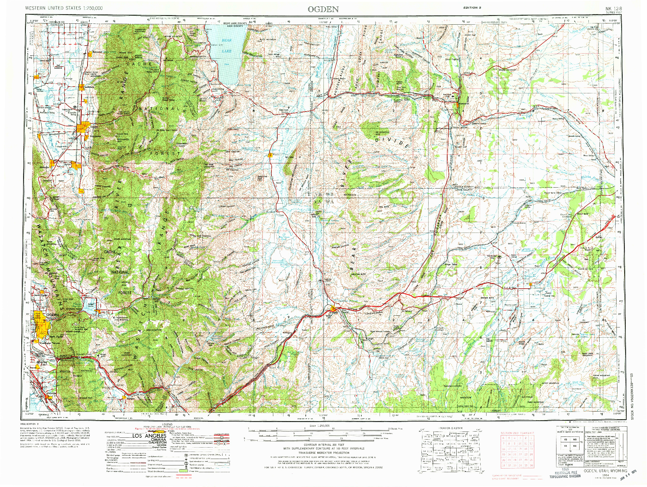 USGS 1:250000-SCALE QUADRANGLE FOR OGDEN, UT 1954