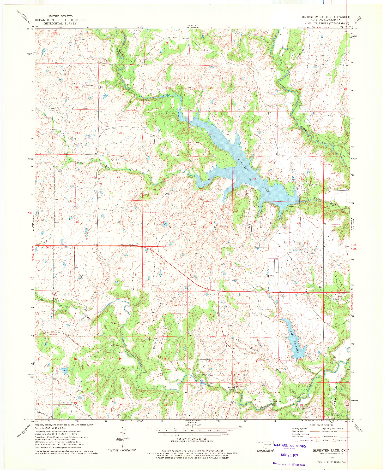 USGS 1:24000-SCALE QUADRANGLE FOR BLUESTEM LAKE, OK 1973