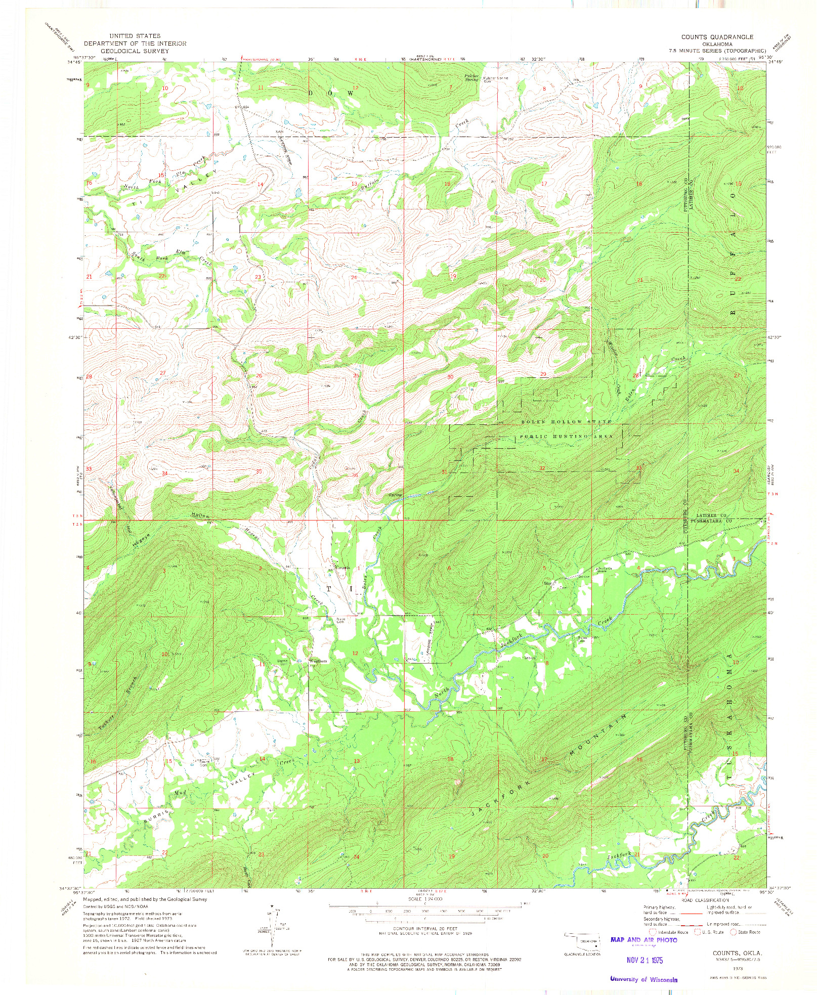 USGS 1:24000-SCALE QUADRANGLE FOR COUNTS, OK 1973