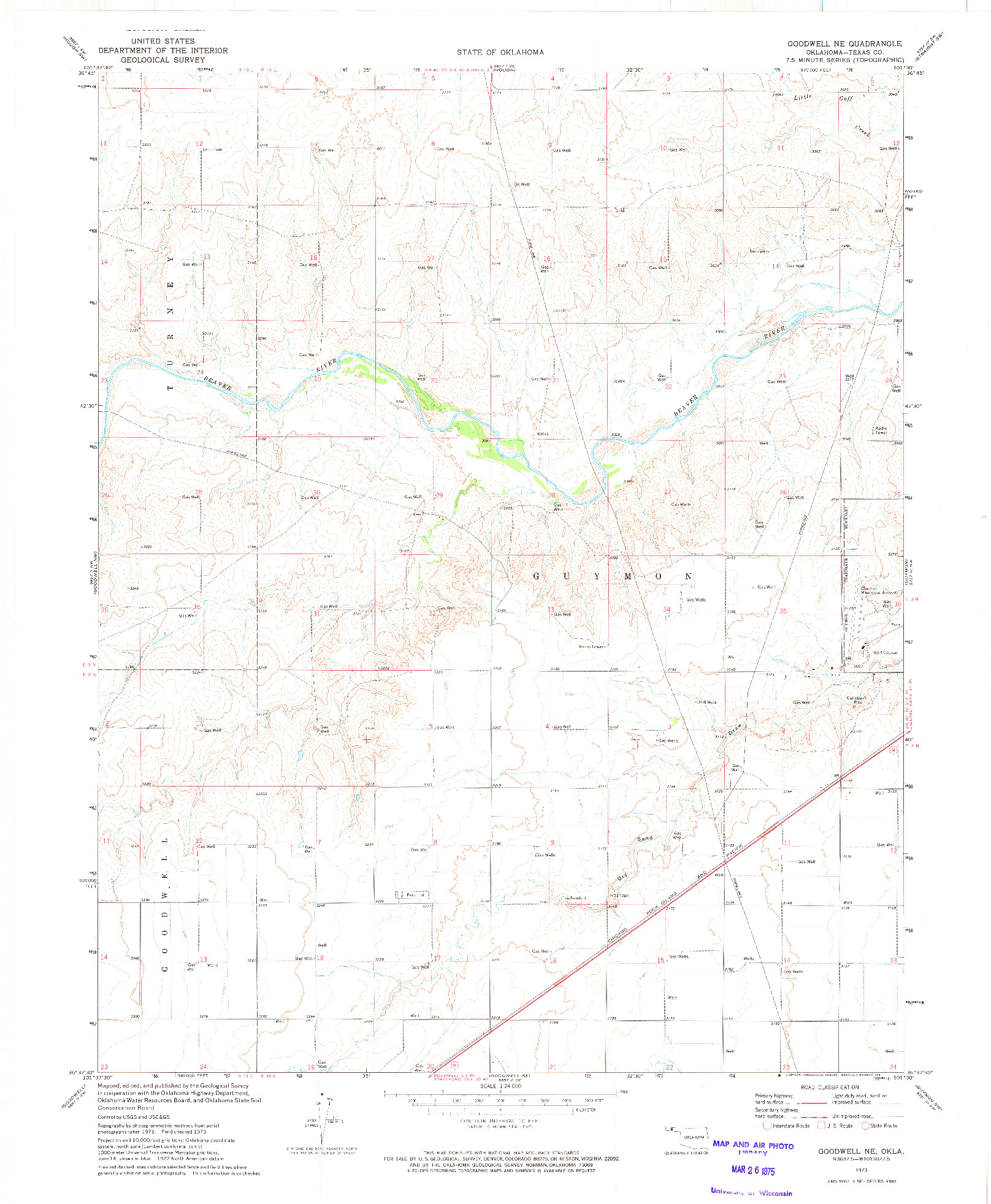 USGS 1:24000-SCALE QUADRANGLE FOR GOODWELL NE, OK 1973