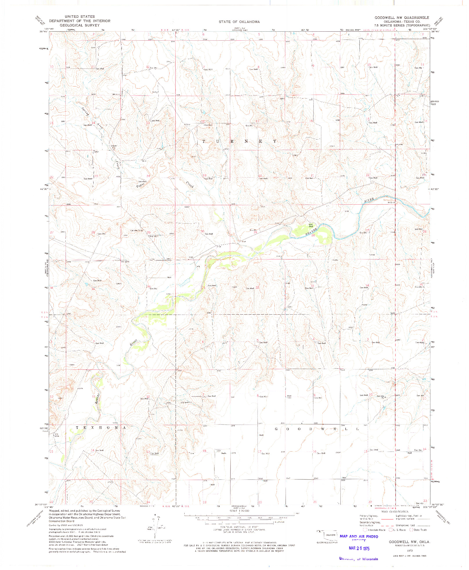 USGS 1:24000-SCALE QUADRANGLE FOR GOODWELL NW, OK 1973