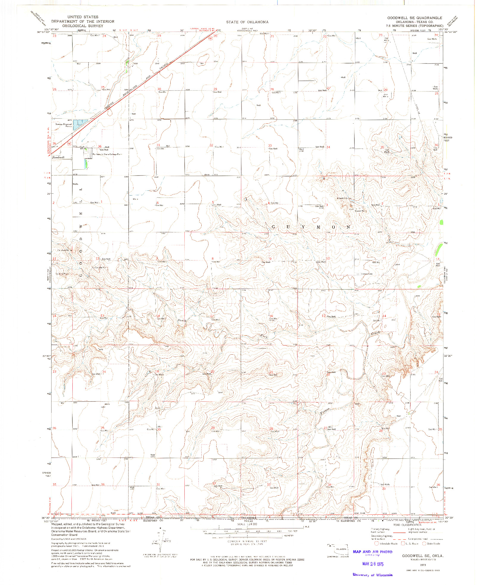 USGS 1:24000-SCALE QUADRANGLE FOR GOODWELL SE, OK 1973