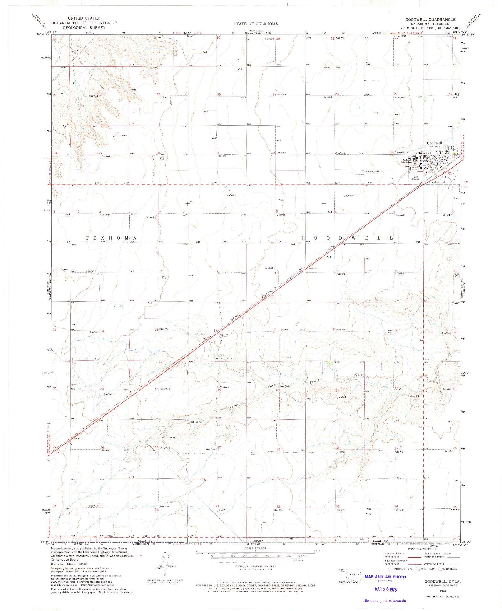 USGS 1:24000-SCALE QUADRANGLE FOR GOODWELL, OK 1973