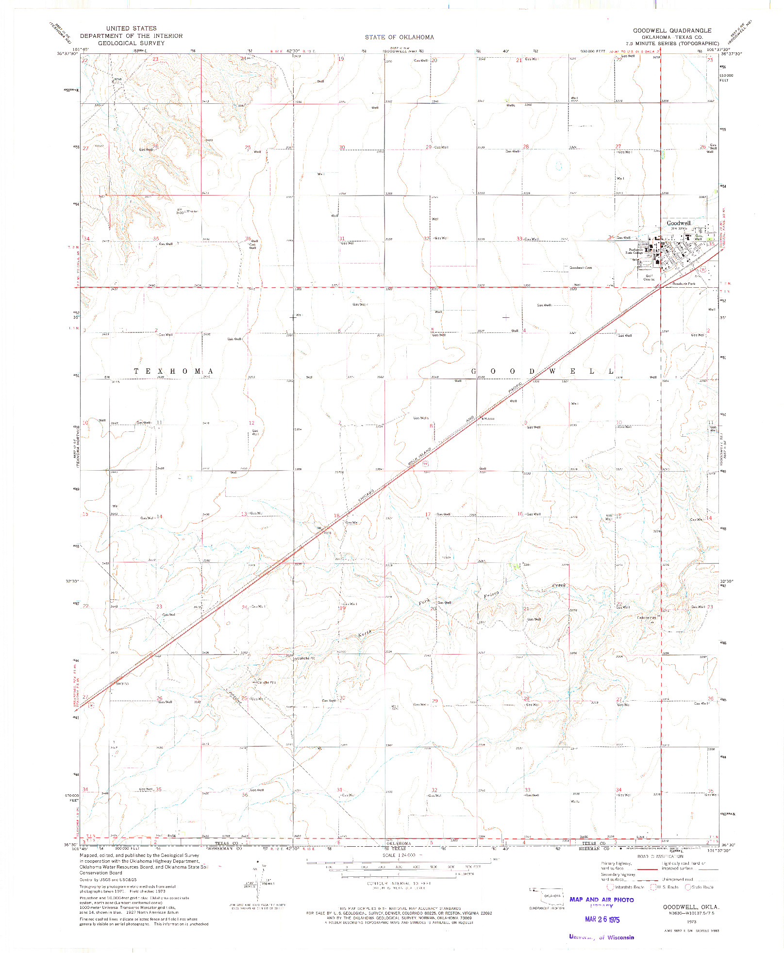 USGS 1:24000-SCALE QUADRANGLE FOR GOODWELL, OK 1973