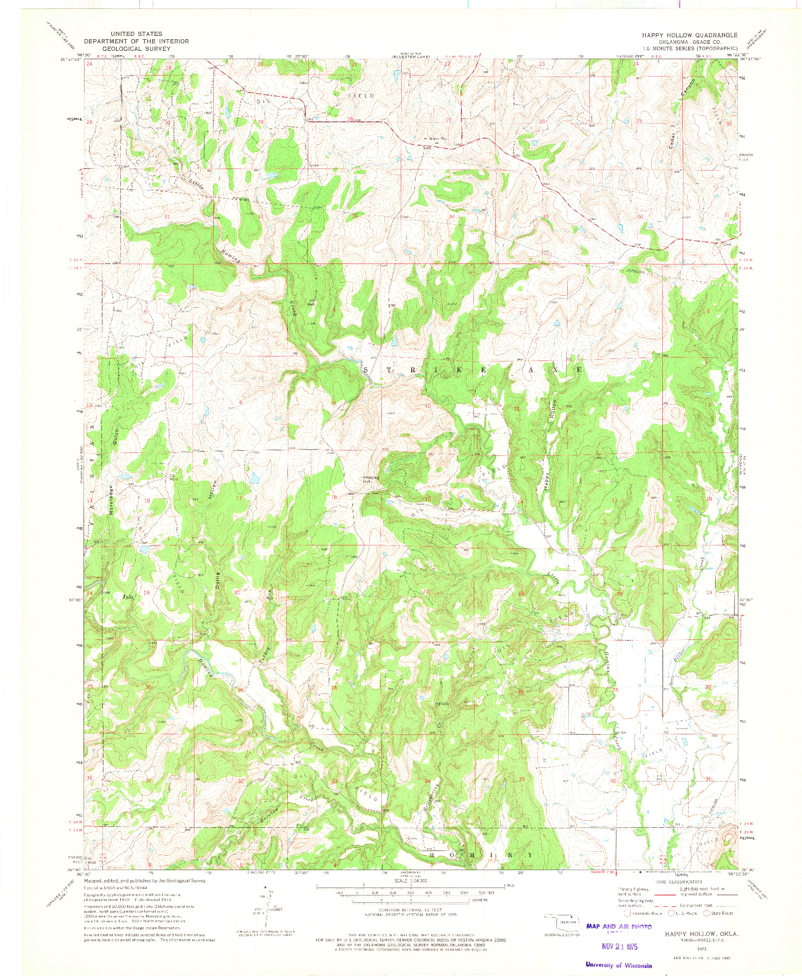 USGS 1:24000-SCALE QUADRANGLE FOR HAPPY HOLLOW, OK 1973