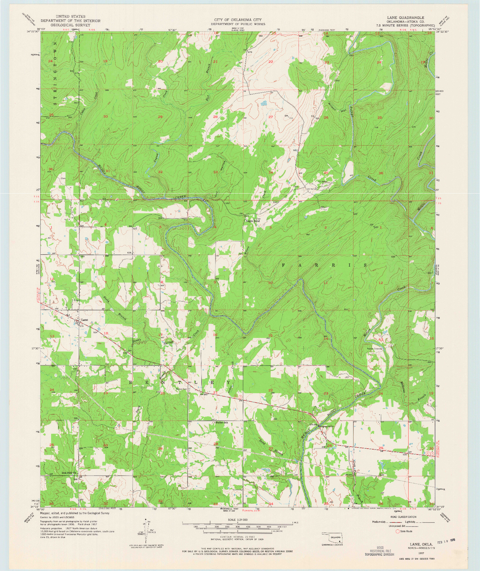 USGS 1:24000-SCALE QUADRANGLE FOR LANE, OK 1957